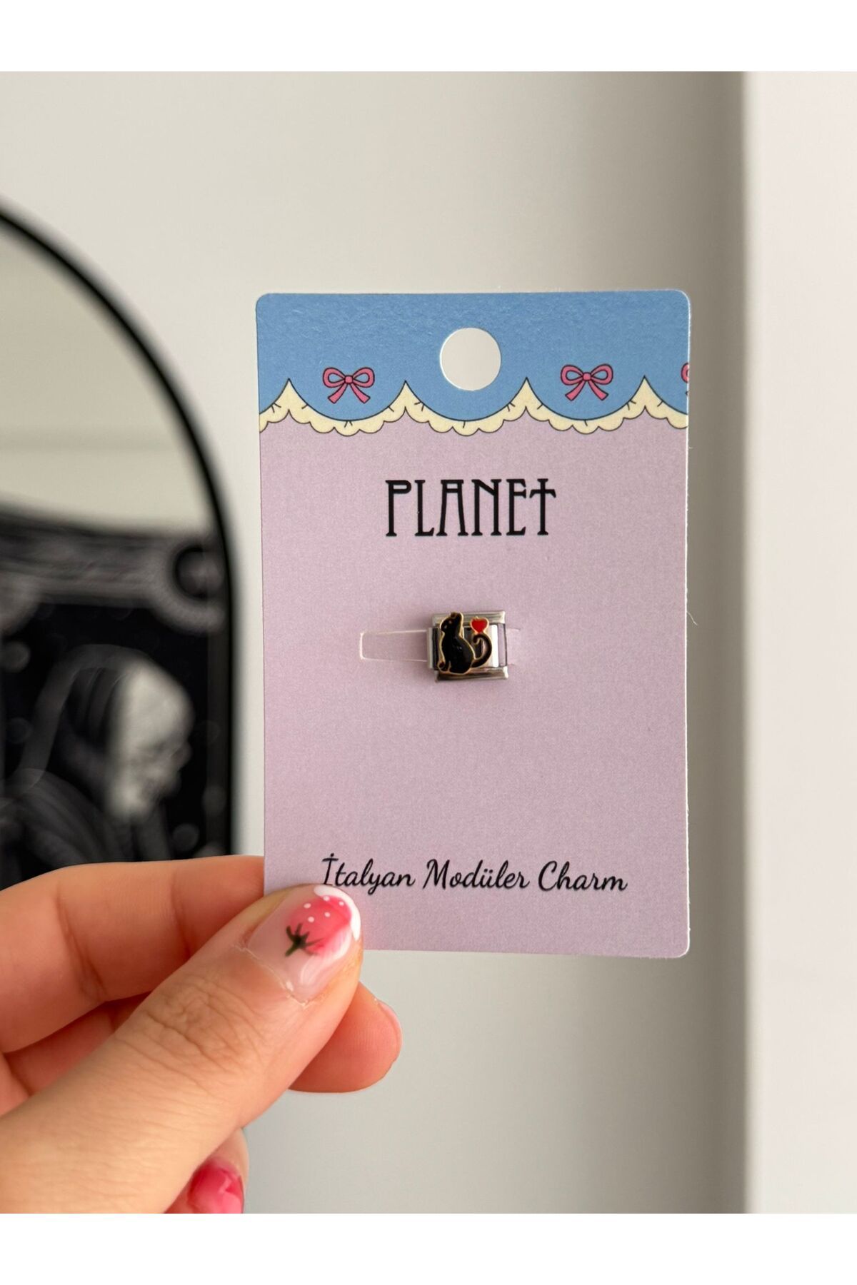 Planet Butik Black Cat Kartlı İtalyan Charm