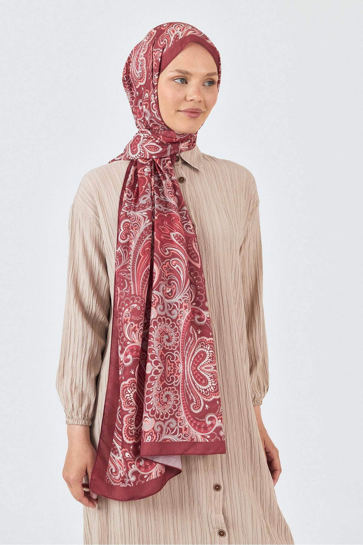 Rays Bordo Etnik Desenli Şal 4005
