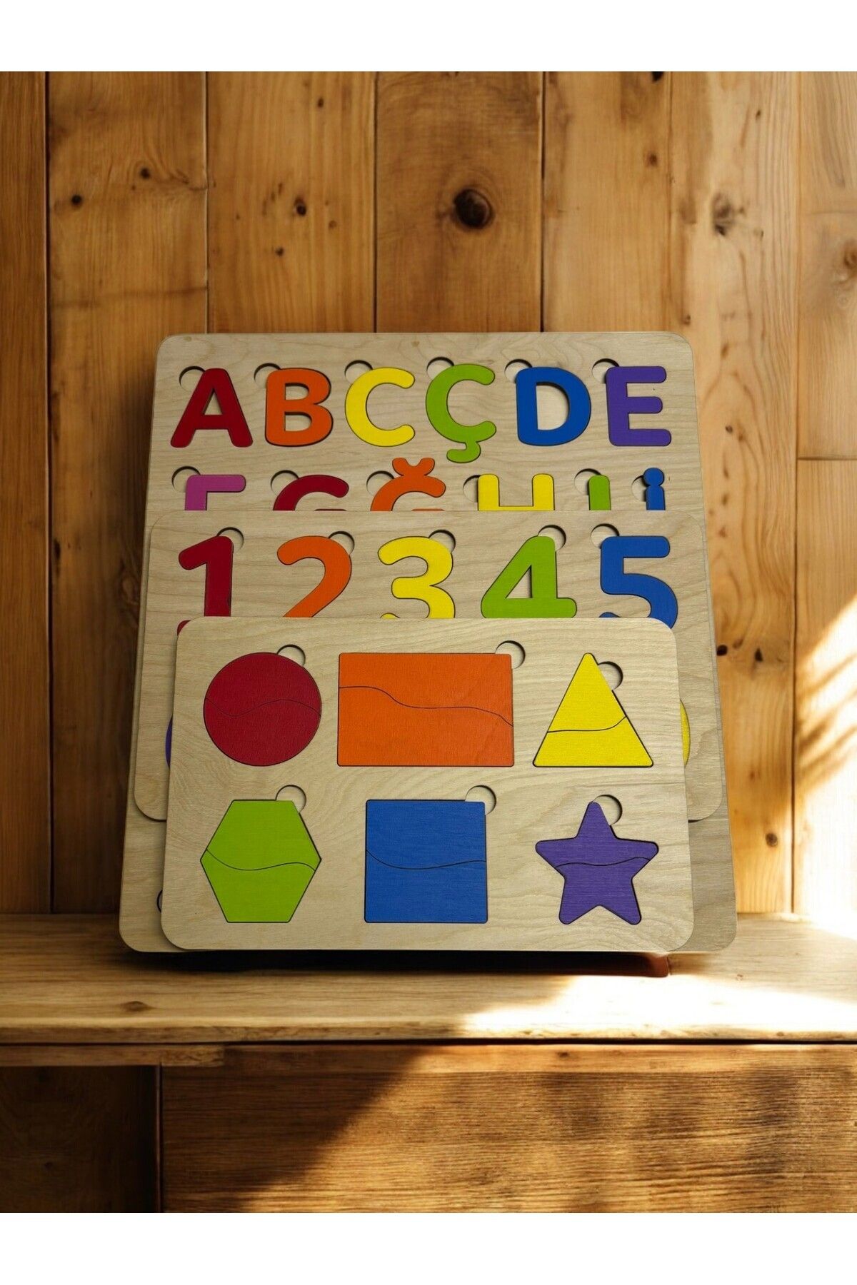 Mind of Toys Gökkuşağı Puzzle Seti, Bul-Tak Puzzle Set, Harf/ Rakam/ Şekil Öğrenimi, Montessori Öğrenme