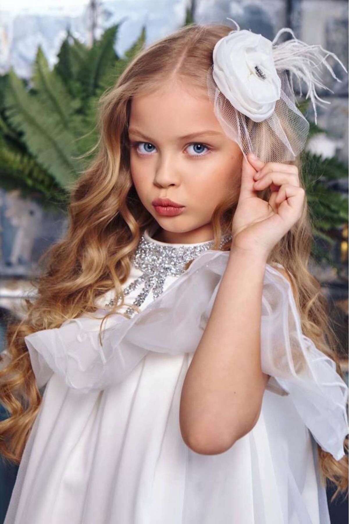 Riccotarz-Girl's Off-Shoulder Collar Stone Embroidered Bust Ruffle Lined White Evening Dress 3