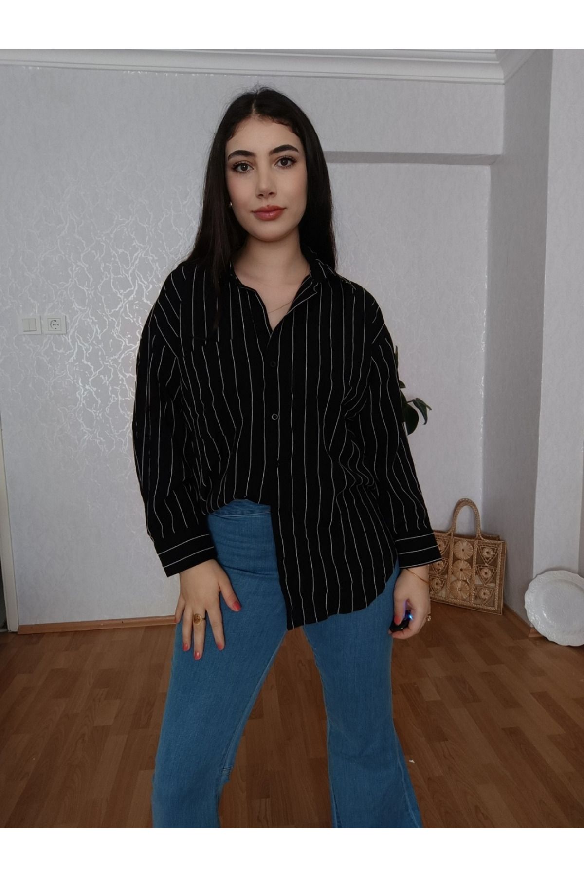 MODA Çizgili Oversize Pamuklu Kadın Gömlek