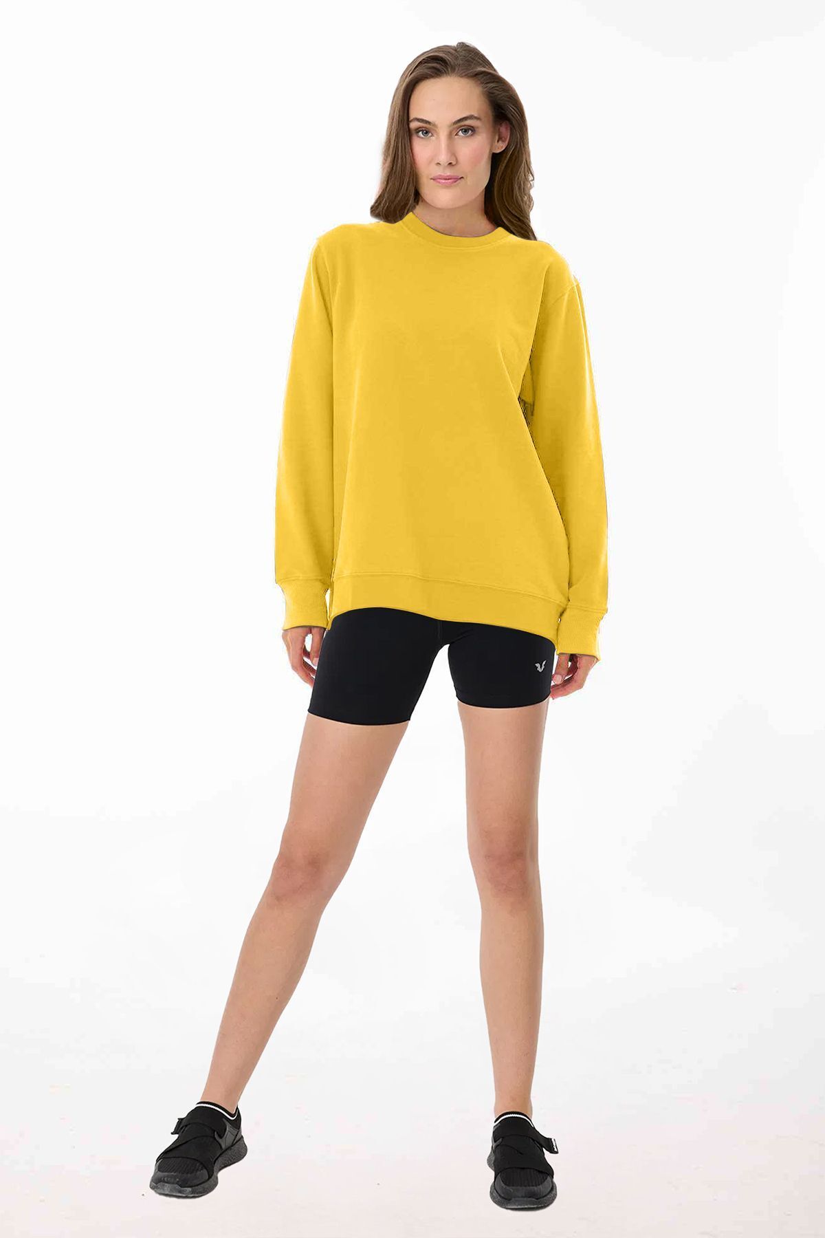 aradimtaradim Peak Kadın Sarı Oversize Bisiklet Yaka Basic Sweatshirt 7015