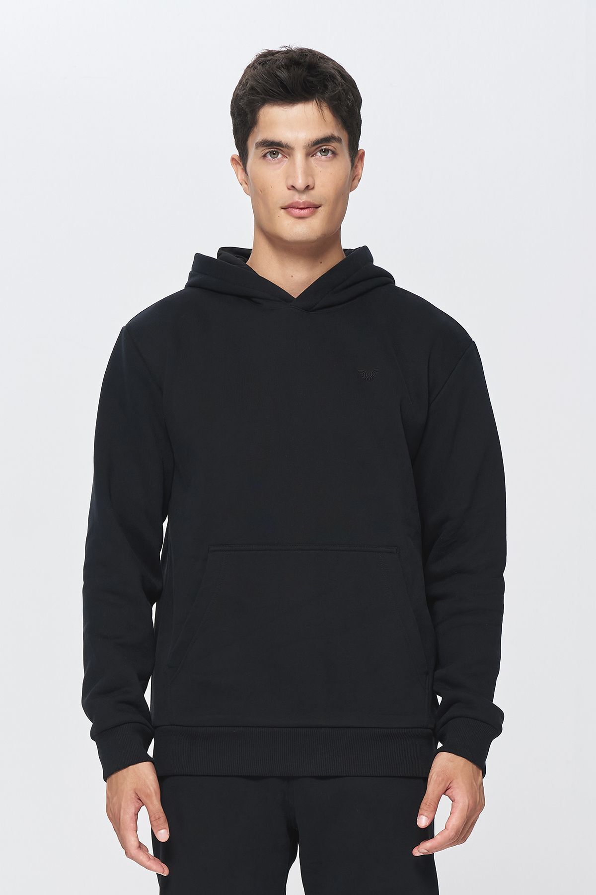 aradimtaradim Erkek Siyah 3 Iplik Şardonlu Fleece Yumuşak Fırçalı Kapişonlu Oversize Sweatshirt 9799