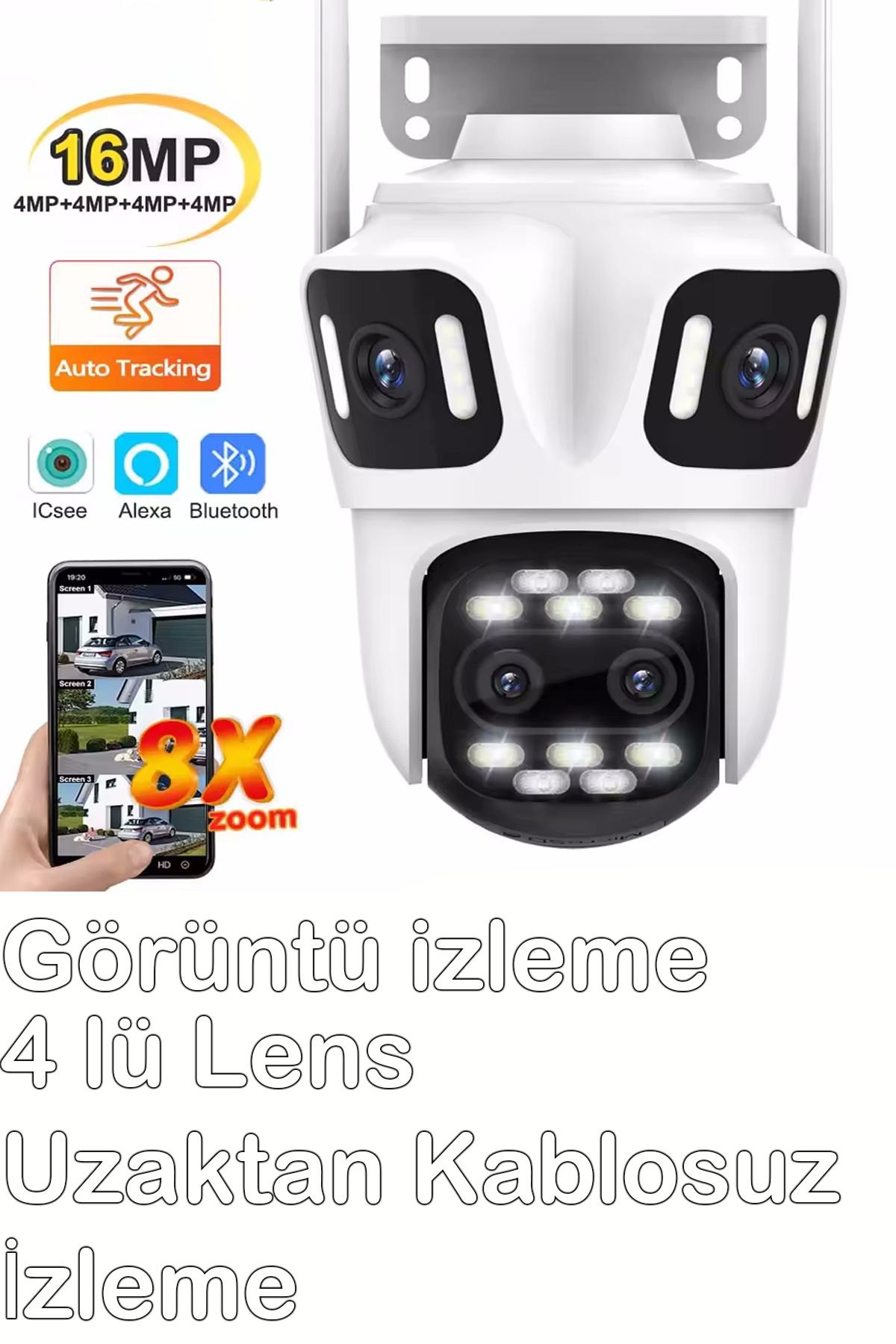 nextbuy Wifi Kamera Harekete Sensörlü Gece Görüşlü Kablosuz 4 Lensli 6k Full Hd Güvenlik Akıllı 360 Cmr-60