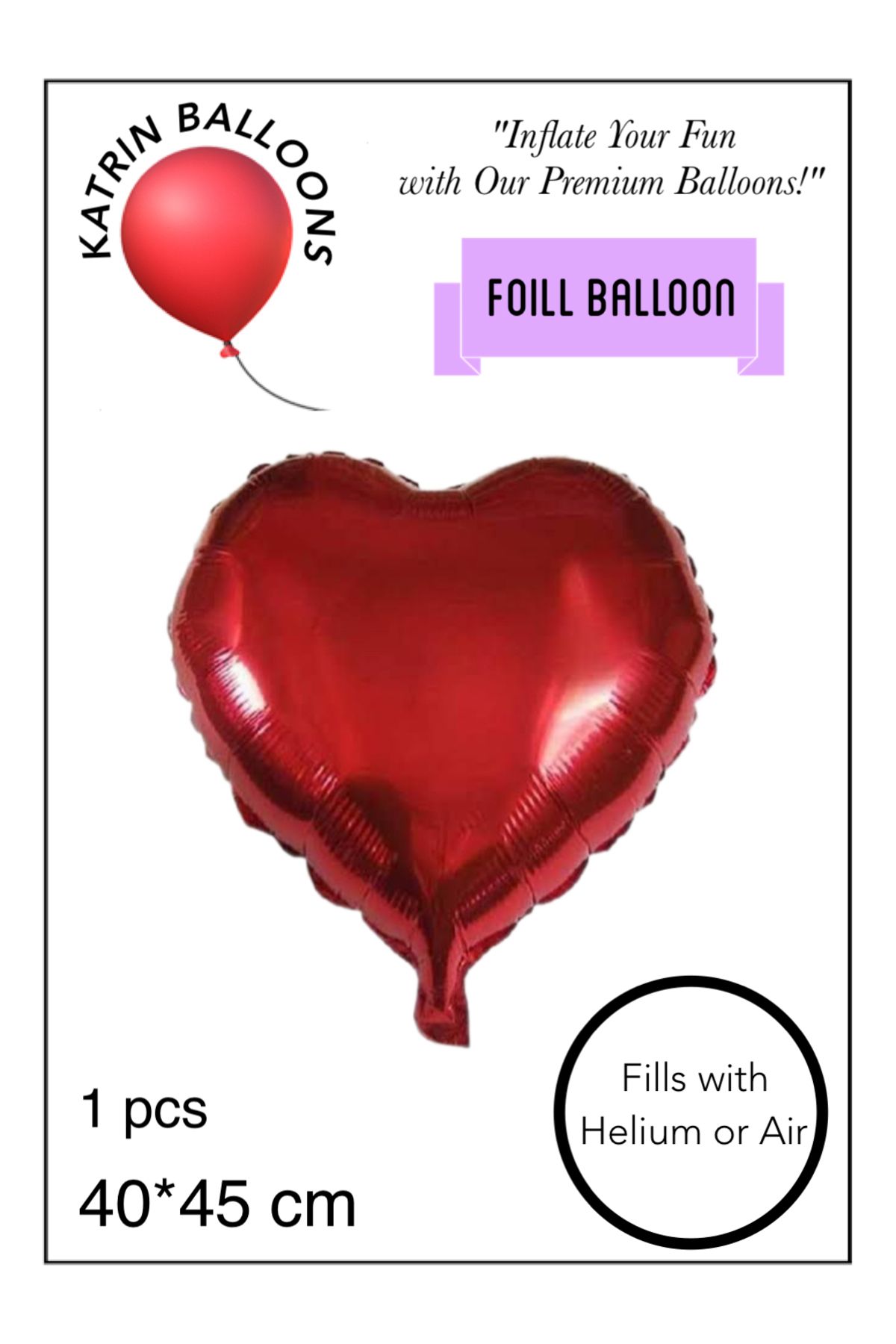 KATRİN 5 adet kalp kırmızı sade folyo balon 18"