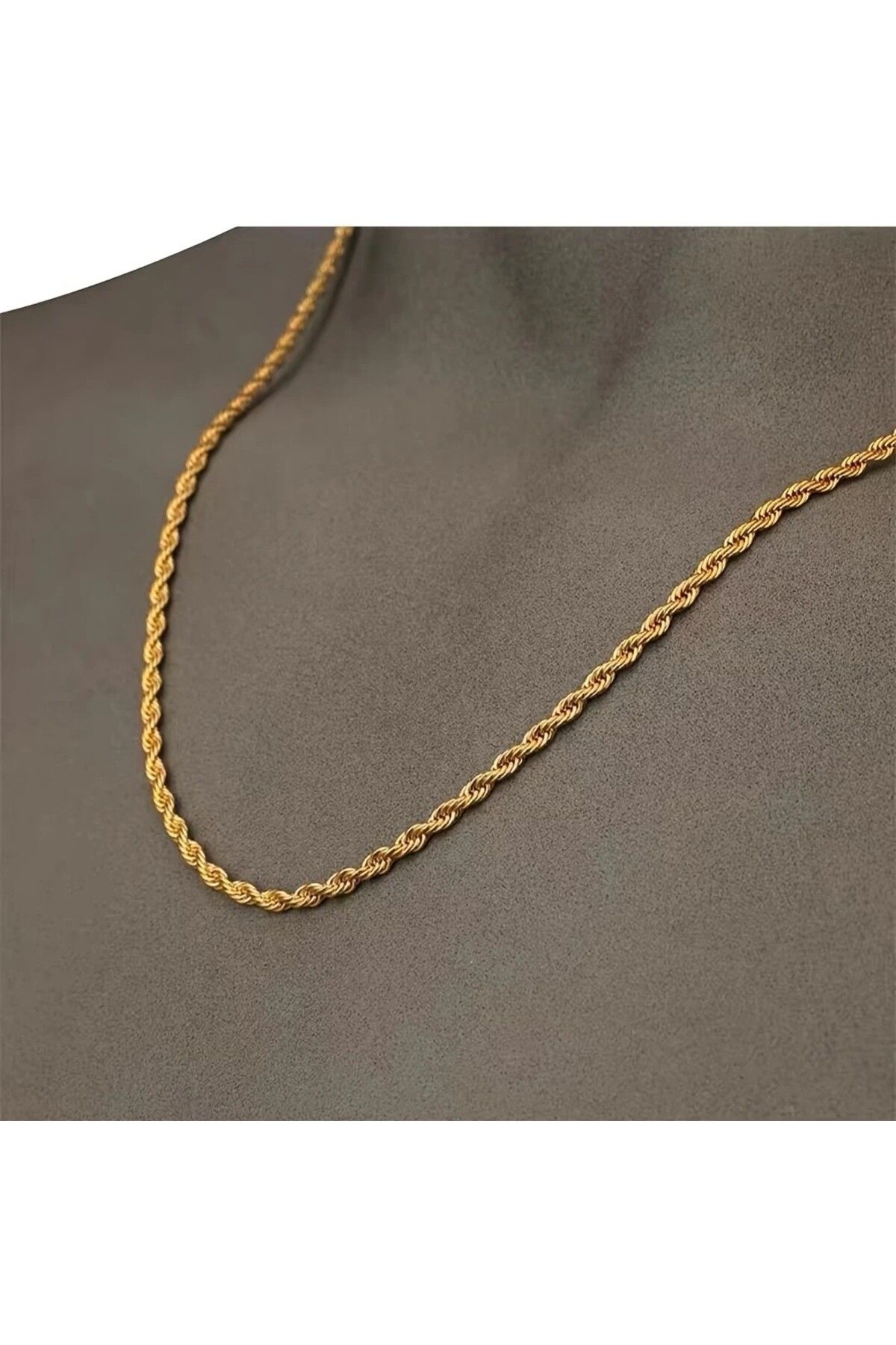 Tasarım Çelik Kolye İnce Burgu Zincir Model 4 Mm Kalınlık 55 Cm Uzunluk Altın Sarısı Gold