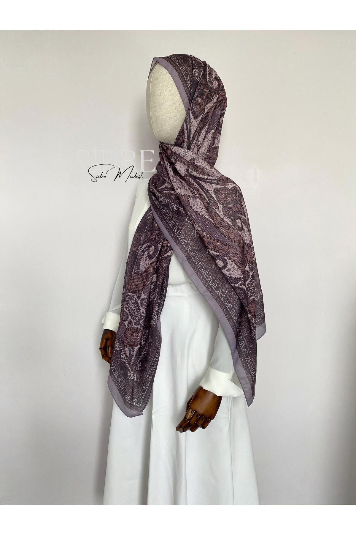 SİDRE MODEST Şal Desen Açık Mürdüm Rengi Şal
