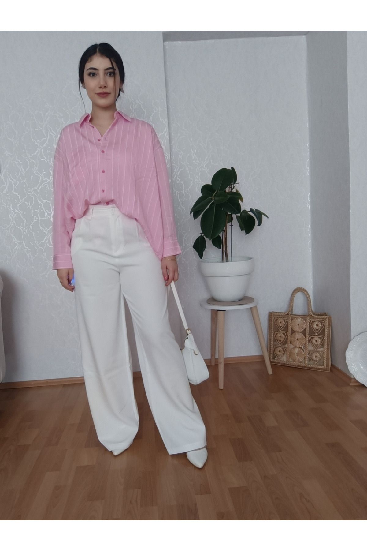 MODA Çizgili Oversize Pamuklu Kadın Gömlek