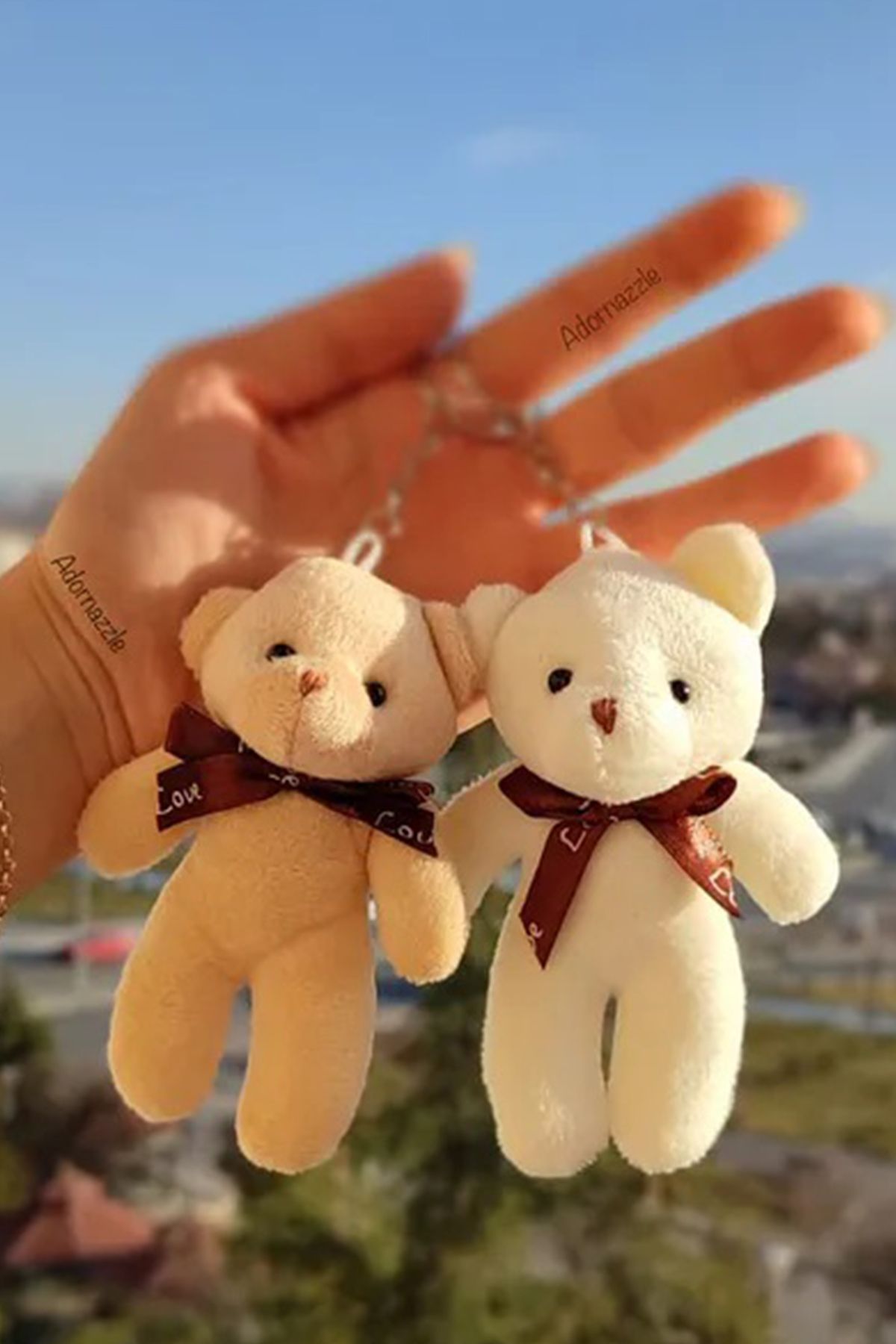 ALSHOP 2 Adet Krem-Kahve I Love You Tatlı Ayıcık Sevgili Seti Anahtarlık Çanta Kalemlik Araba