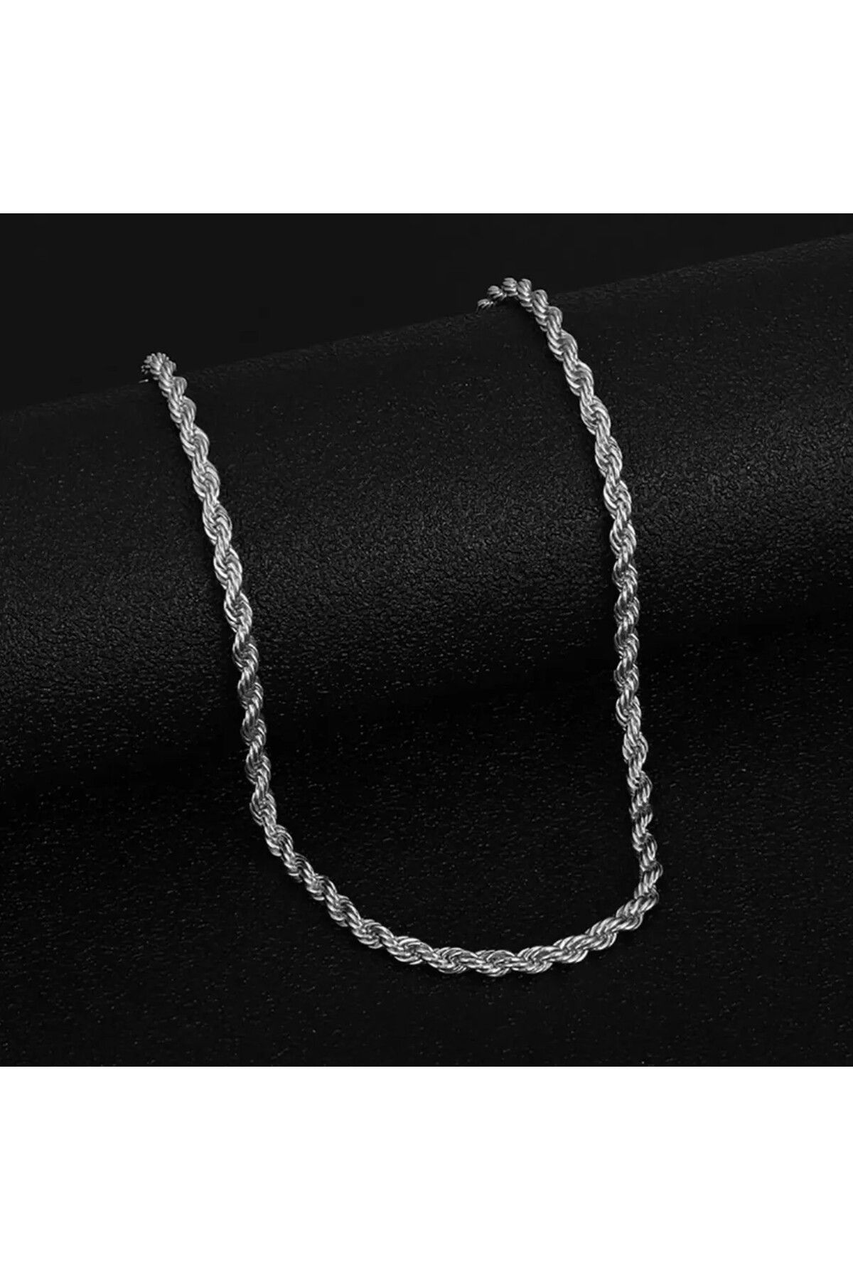 Tasarım Çelik Kolye İnce Burgu Zincir Model 4 Mm Kalınlık 55 Cm Uzunluk Gümüş Silver