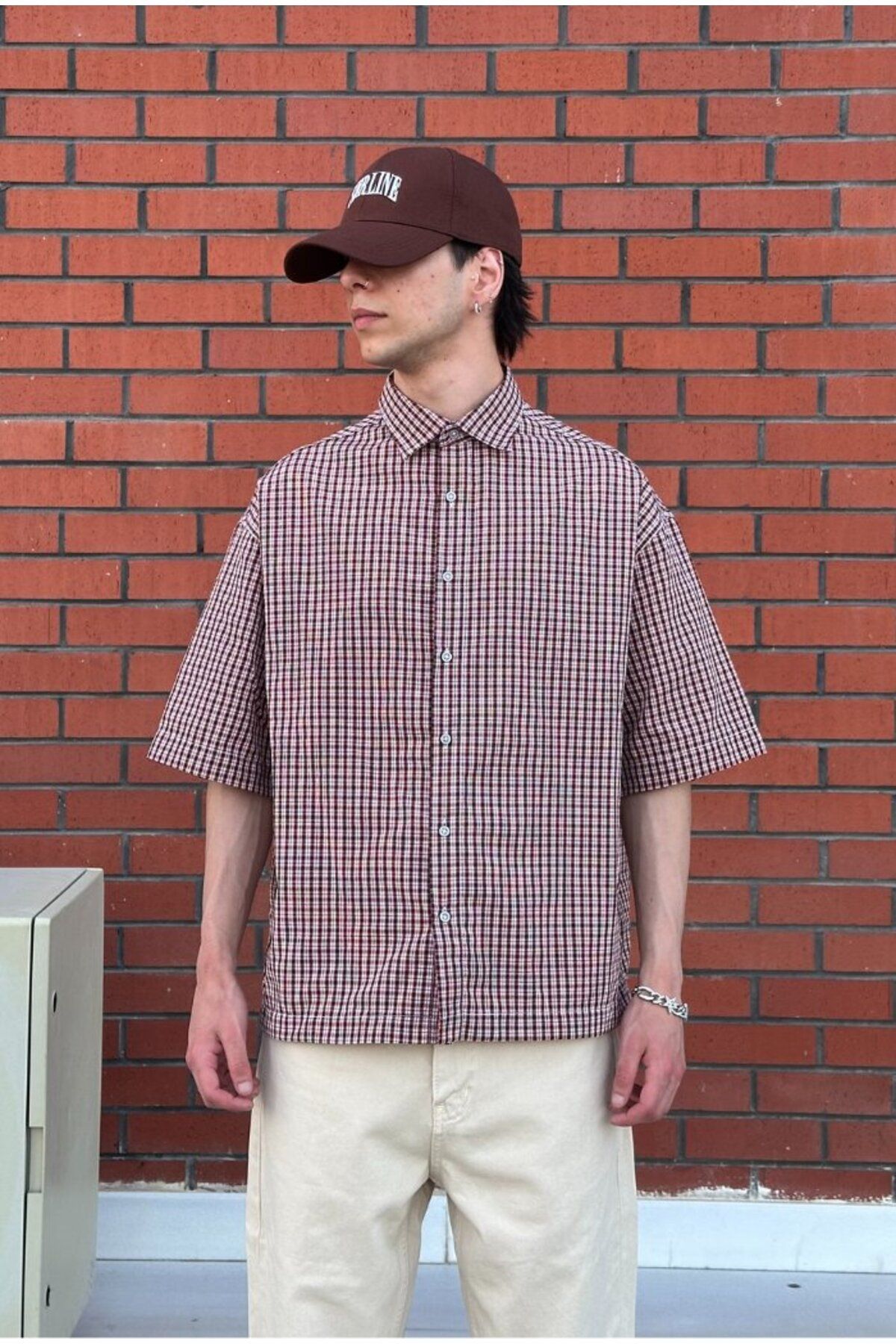 serline Ekose Desenli Boxy Fit Premium Oversize Gömlek
