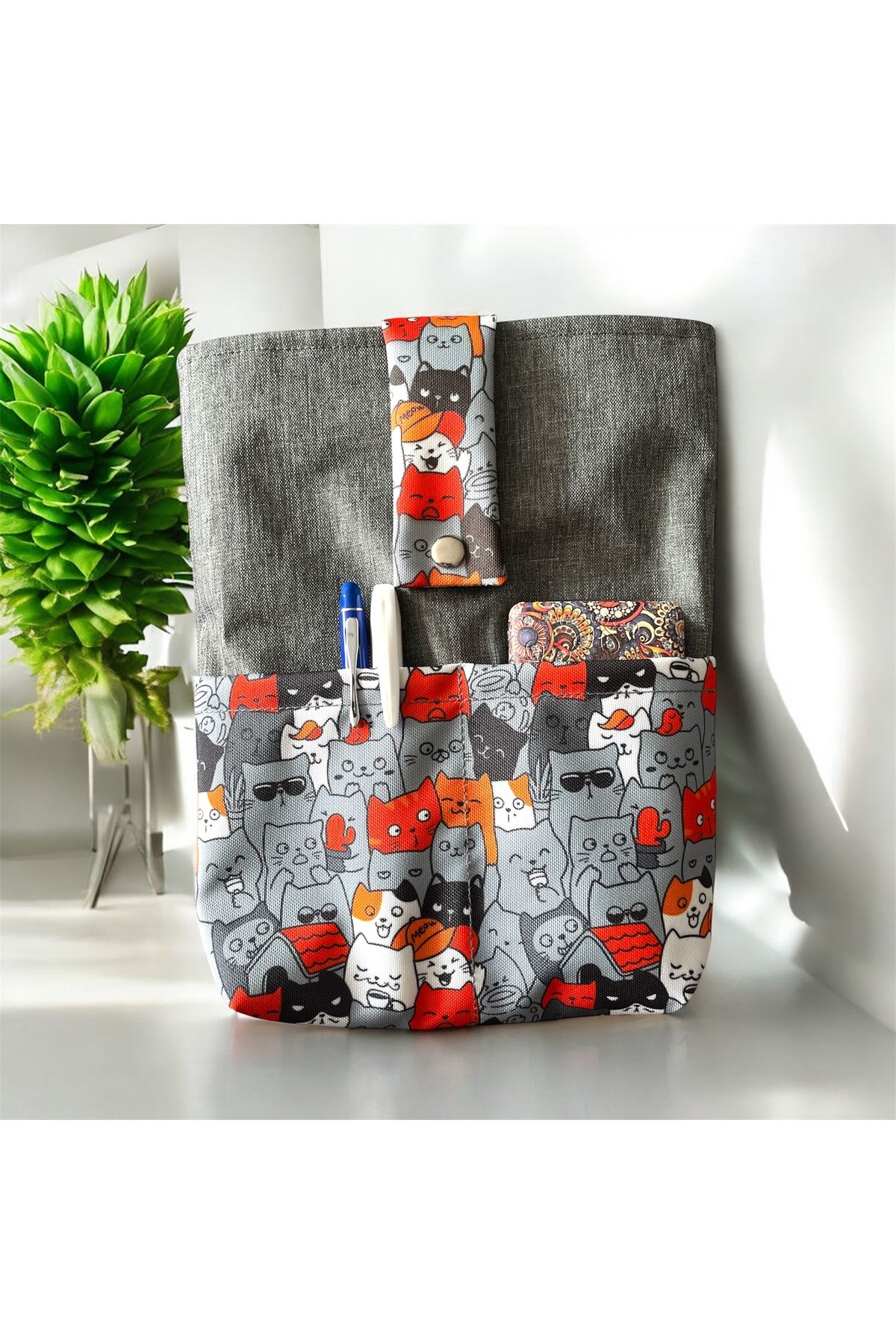 Moserini Kedi Desenli, Cepli, Kitap Çantası/Kılıfı Çok Amaçlı Çanta, Organizer - Catlantis