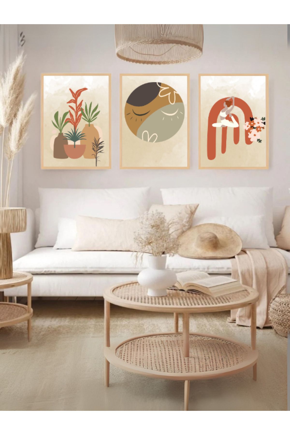 Tuba Decor 3 Parça Ahşap Çerçeve Görünümlü Mdf Tablo Seti