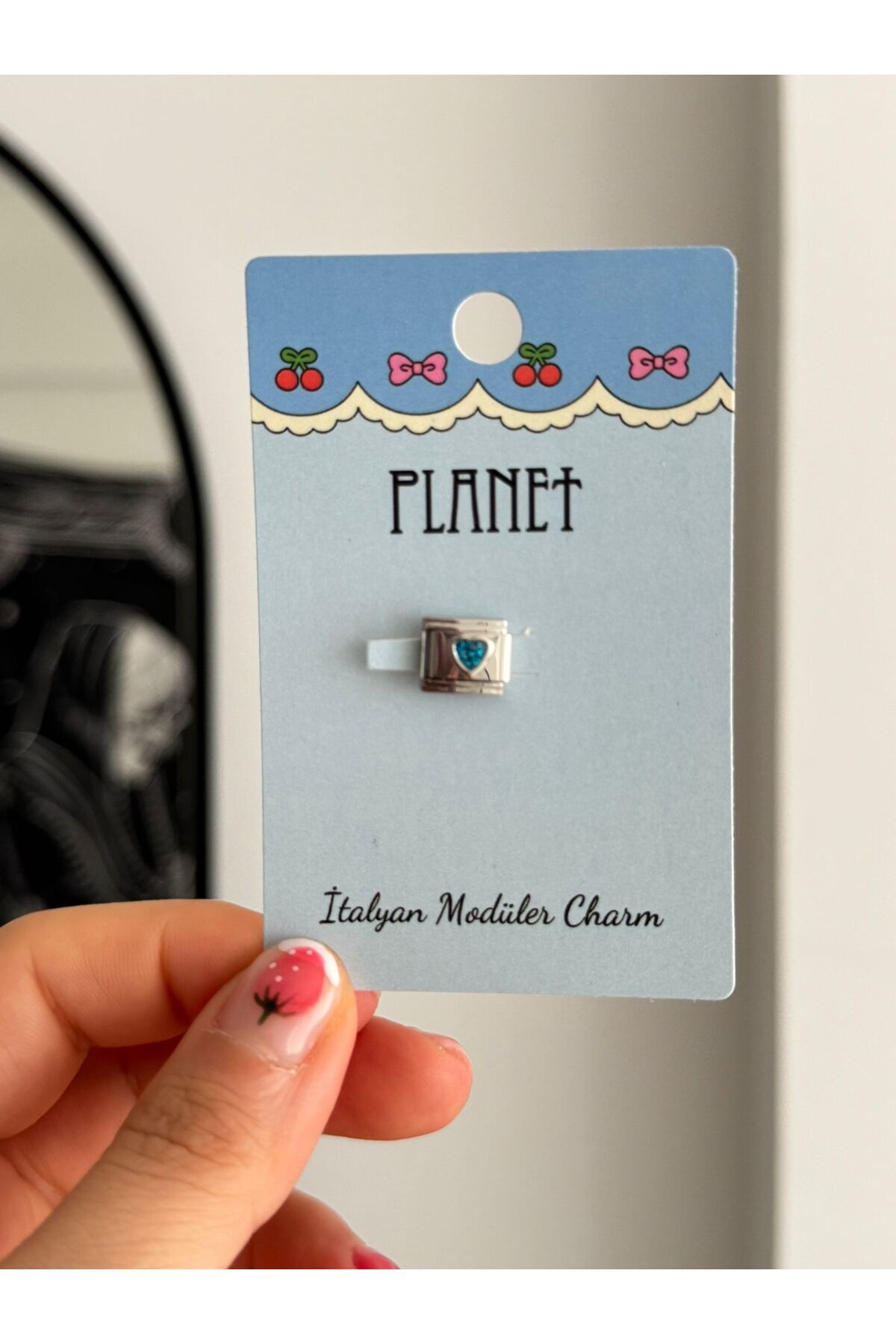 Planet Butik Blue Heart Kartlı İtalyan Charm