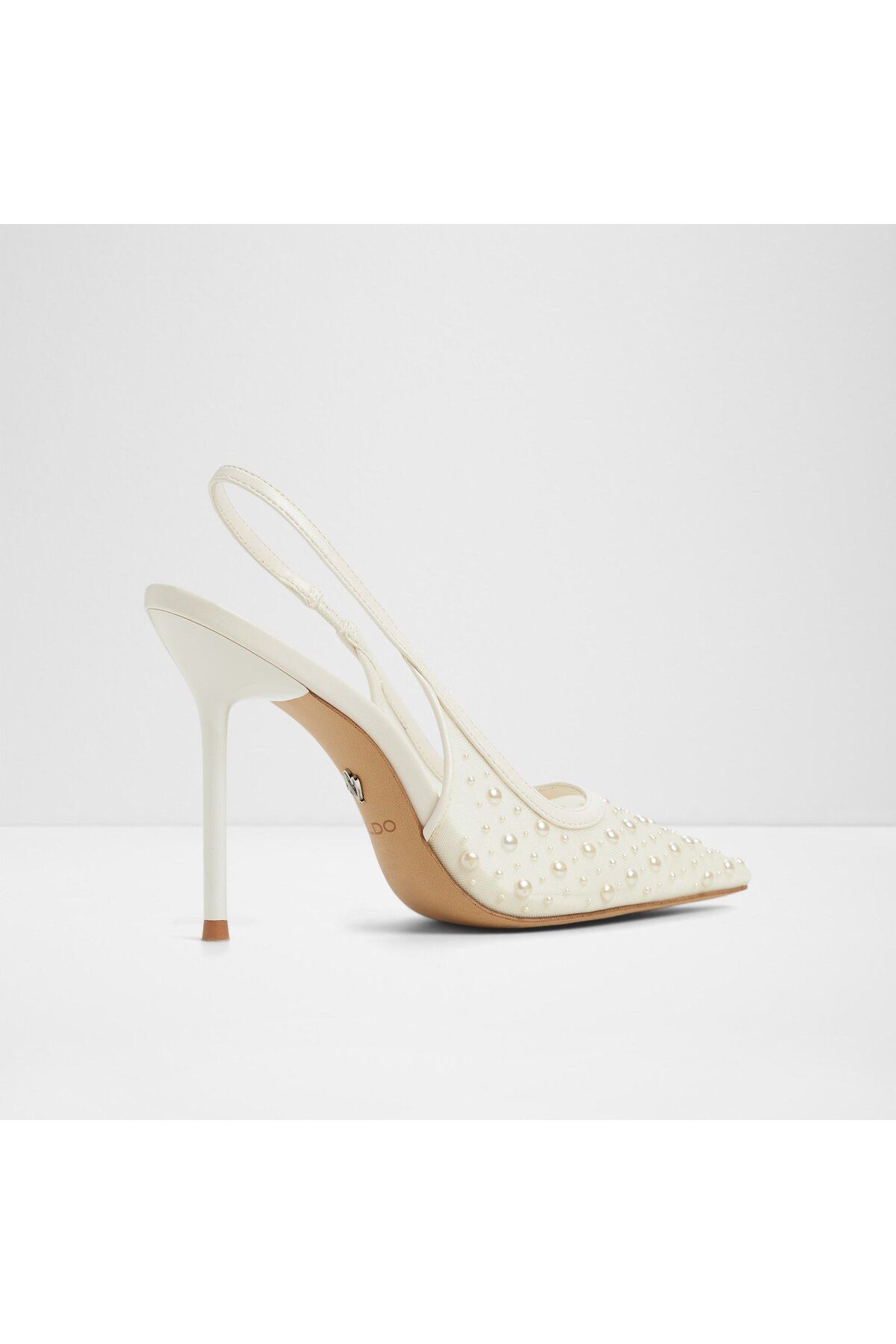 Aldo-Pearlescent - Pantofi de damă textil alb cu toc subțire 2