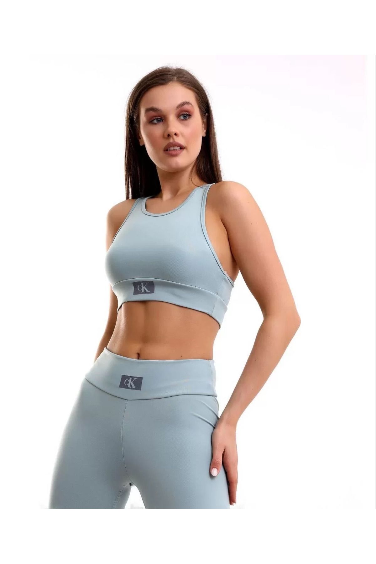FantaziAtölyesi Kadın Crop Tayt İkili Spor Takımı - Gri