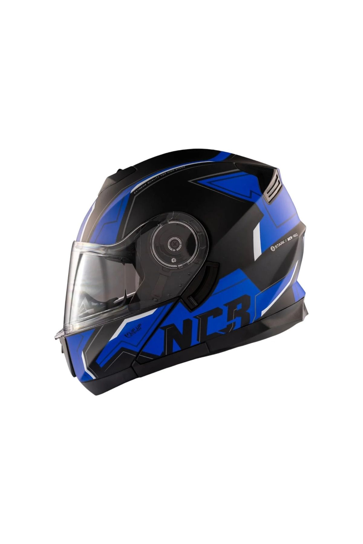 NCR MOTOSİKLET KASK ÇENE AÇILIR VİSÖRLÜ ECE BELGELİ - MAT SİYAH GRAFİK MAVİ #13010MSGM [XXL]