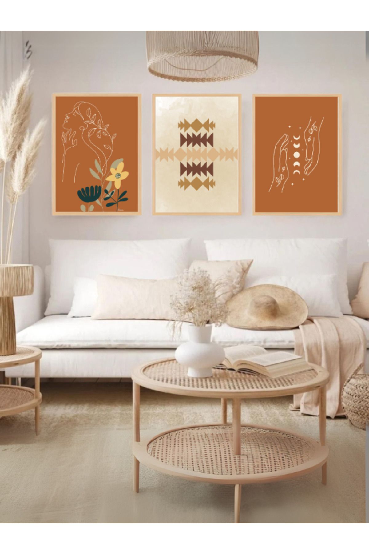 Tuba Decor 3 Parça Ahşap Çerçeve Görünümlü Mdf Tablo Seti