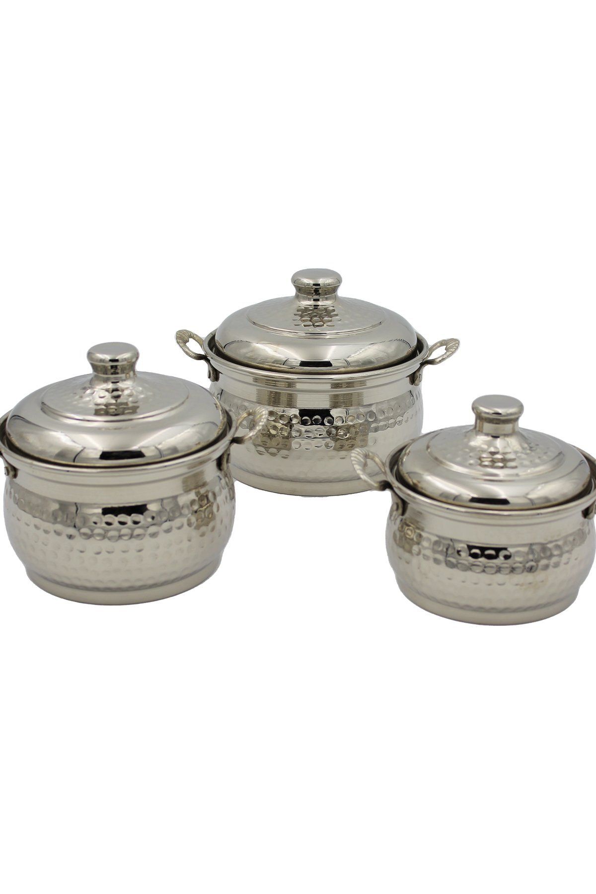 SLAINTE Mini Güveç Tencere 3'lü Takım El Dövme Nikel 12-13-14 Cm Bakır Tencere