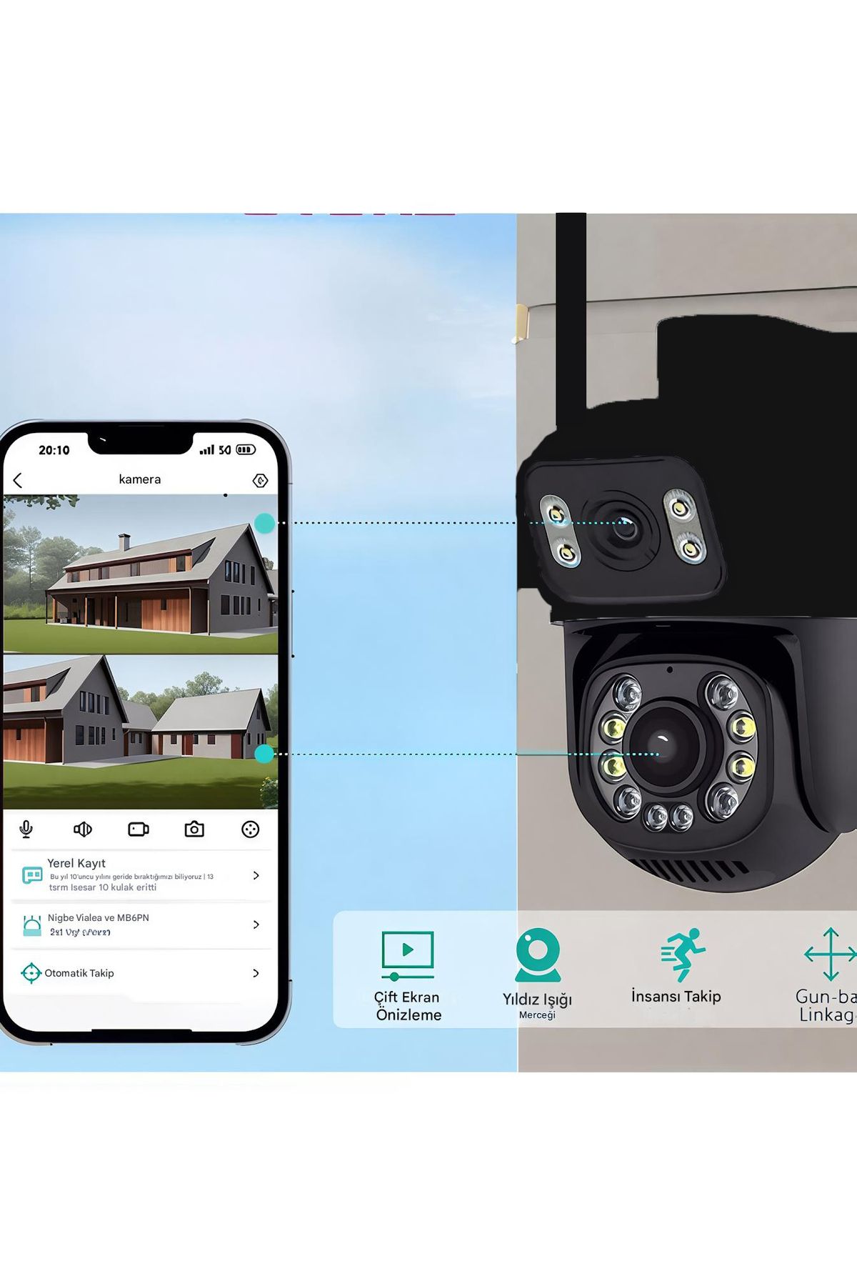nextbuy WİFİ Kamera Harekete Sensörlü Gece Görüşlü Kablosuz Lensli Full HD Güvenlik Akıllı 360 CMR-65
