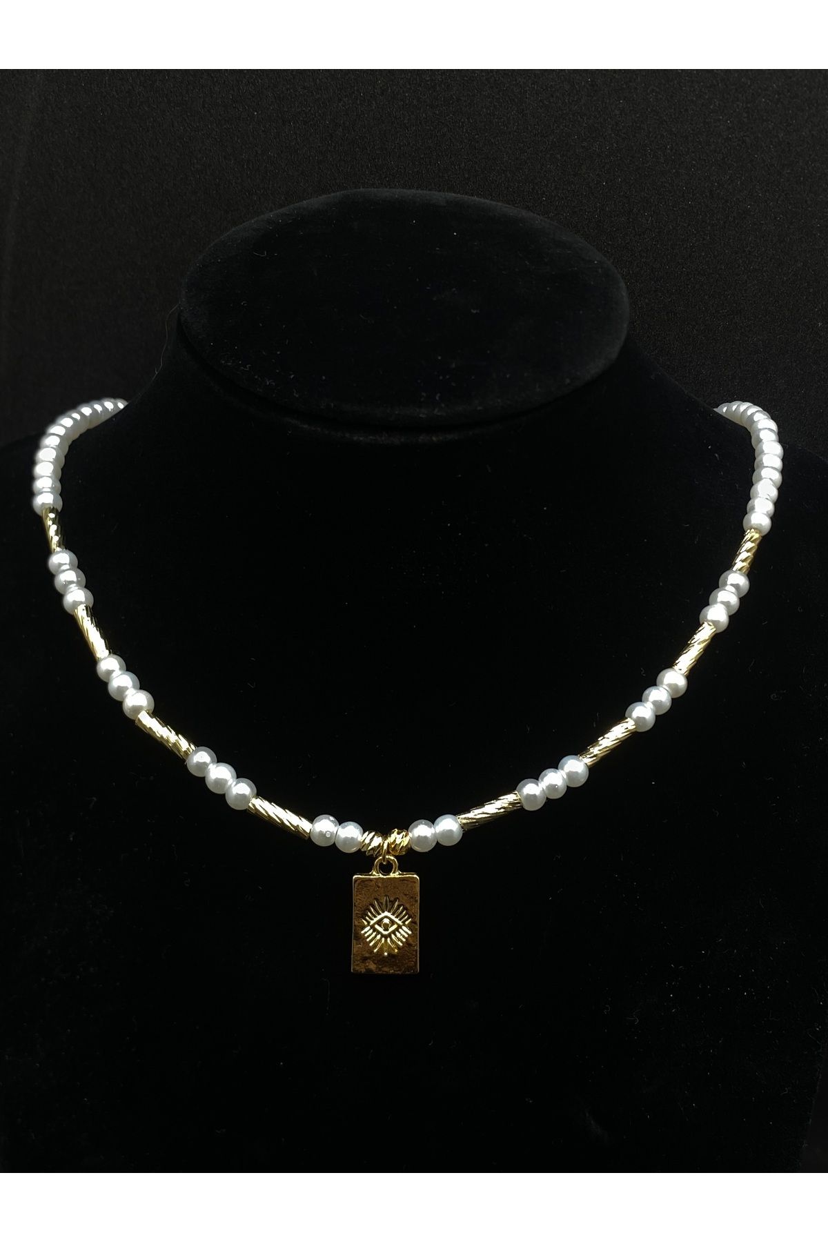 Jiji Jewelery Şık Modern Yazlık İnci Sıra Taş Tasarım Paslanmaz Çelik Kolye