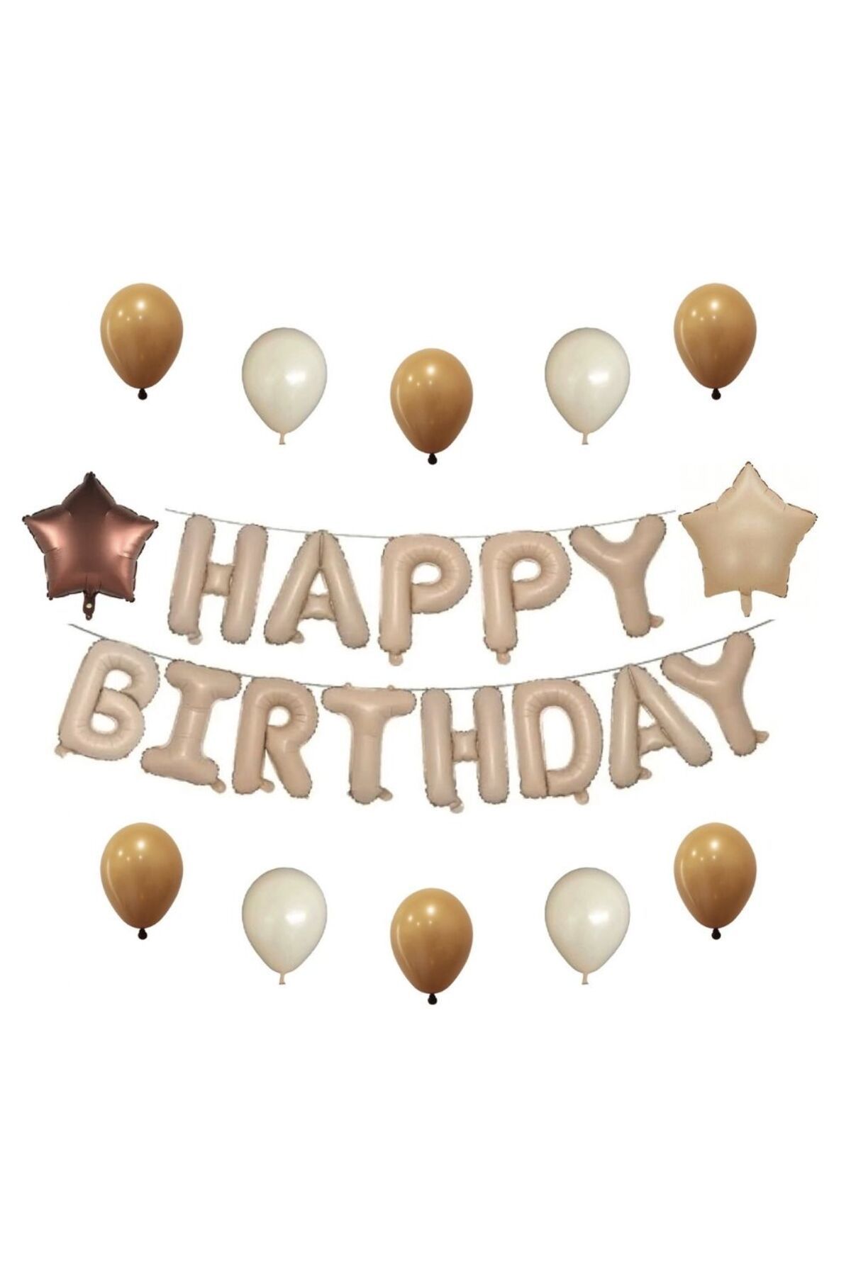 PARTİMİO PARTİ MALZEMELERİ Happy Birthday Karamel Yıldız Folyo Balon Set