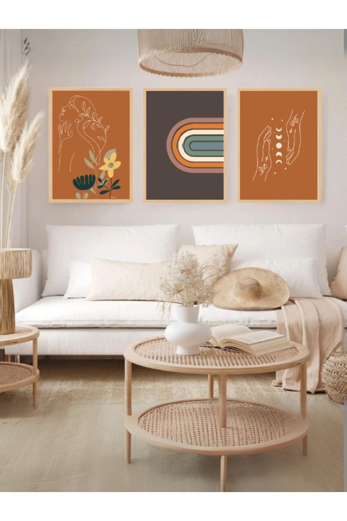 Tuba Decor 3 Parça Ahşap Çerçeve Görünümlü Mdf Tablo Seti