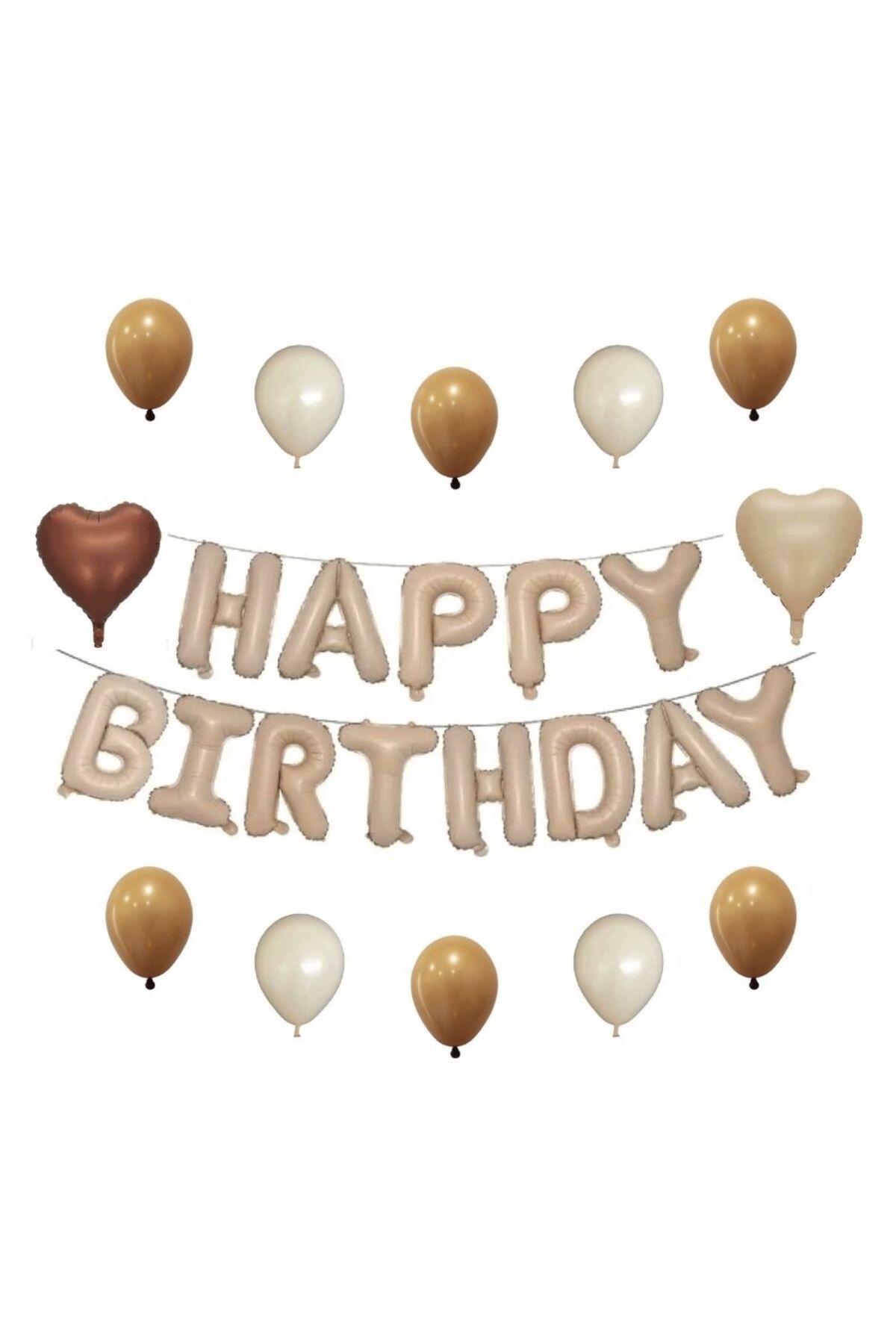 PARTİMİO PARTİ MALZEMELERİ Happy Birthday Karamel Kalpli Folyo Balon Set