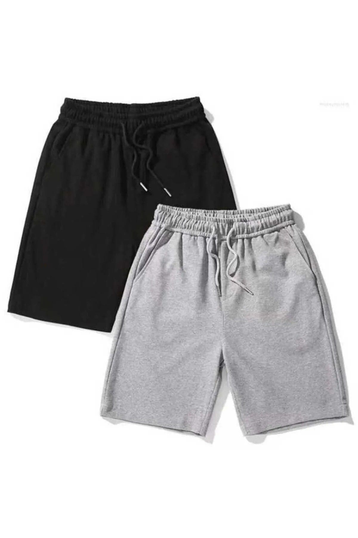 Eşofmania Unisex İkili Set Siyah-Gri Yazlık Kısa Şort