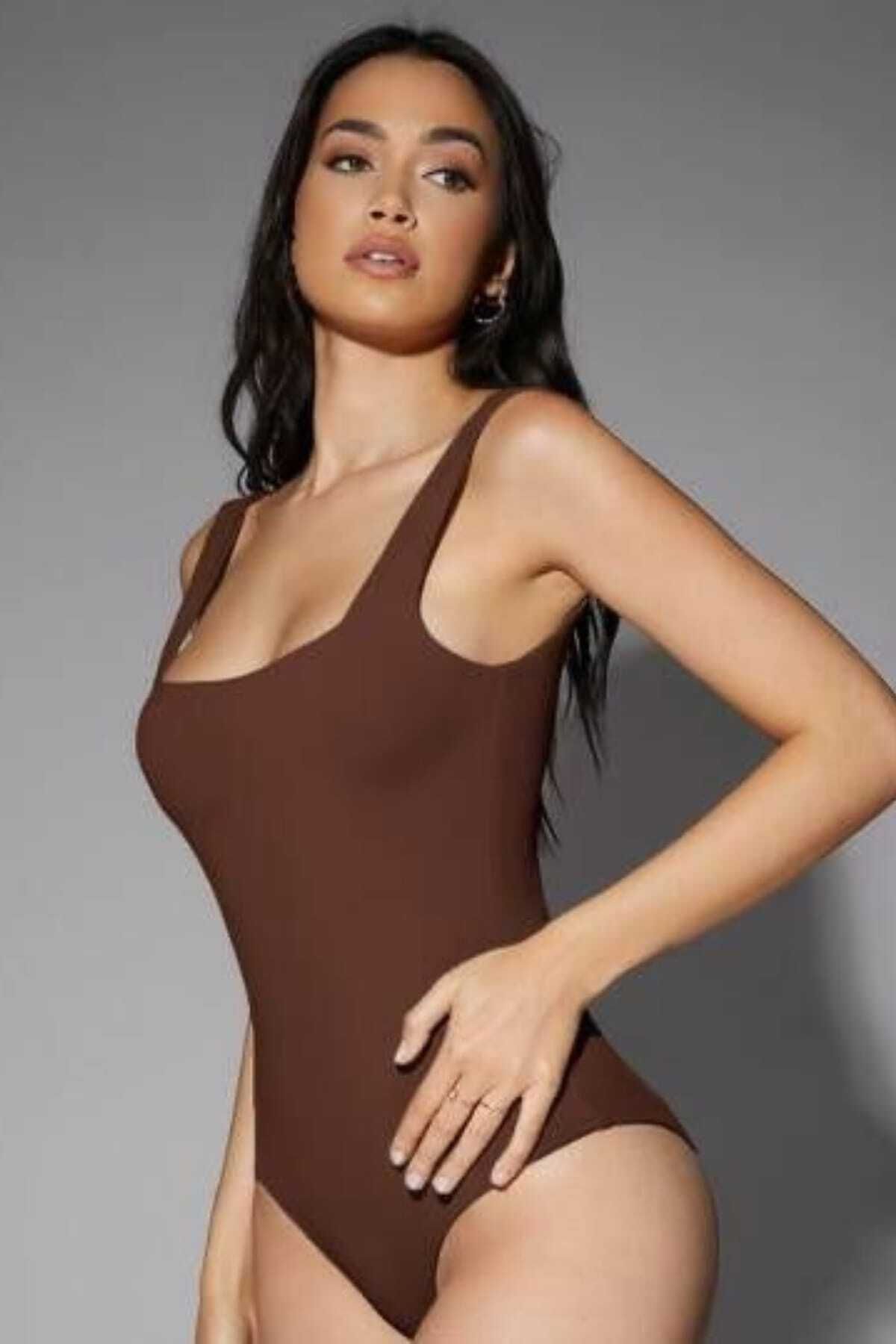 thesunfyre Kadın Sıfır Kol Kalın Askılı Ipek Jarse Bodysuit Zıbın