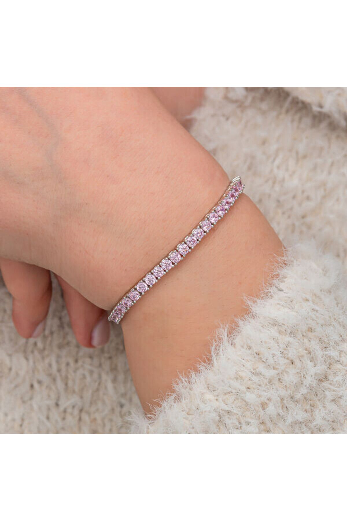 shop Su Yolu Zirkon Taşlı Pembe 925 Ayar Gümüş Bileklik