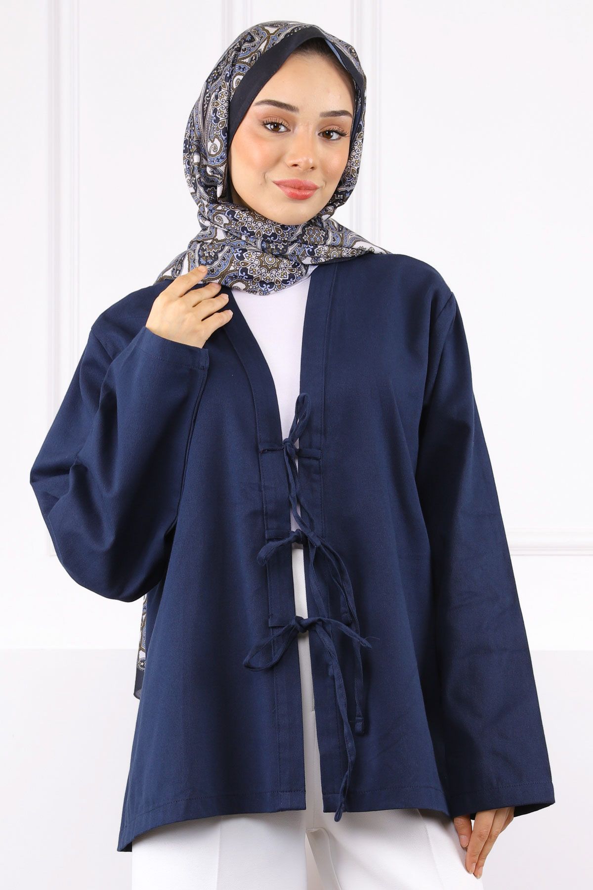 İmajButik Lacivert Ön Bağlamalı Kimono
