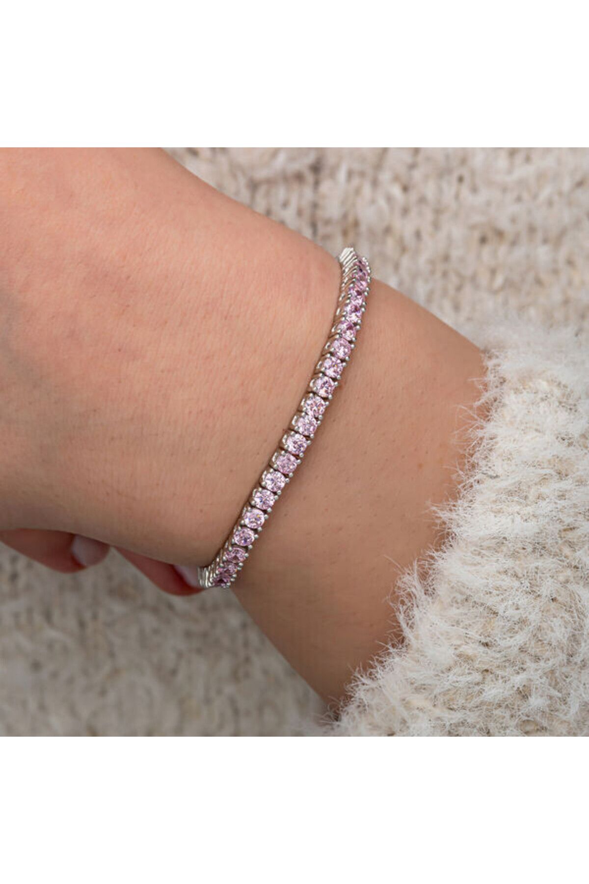 shop Su Yolu Zirkon Taşlı Pembe 925 Ayar Gümüş Bileklik