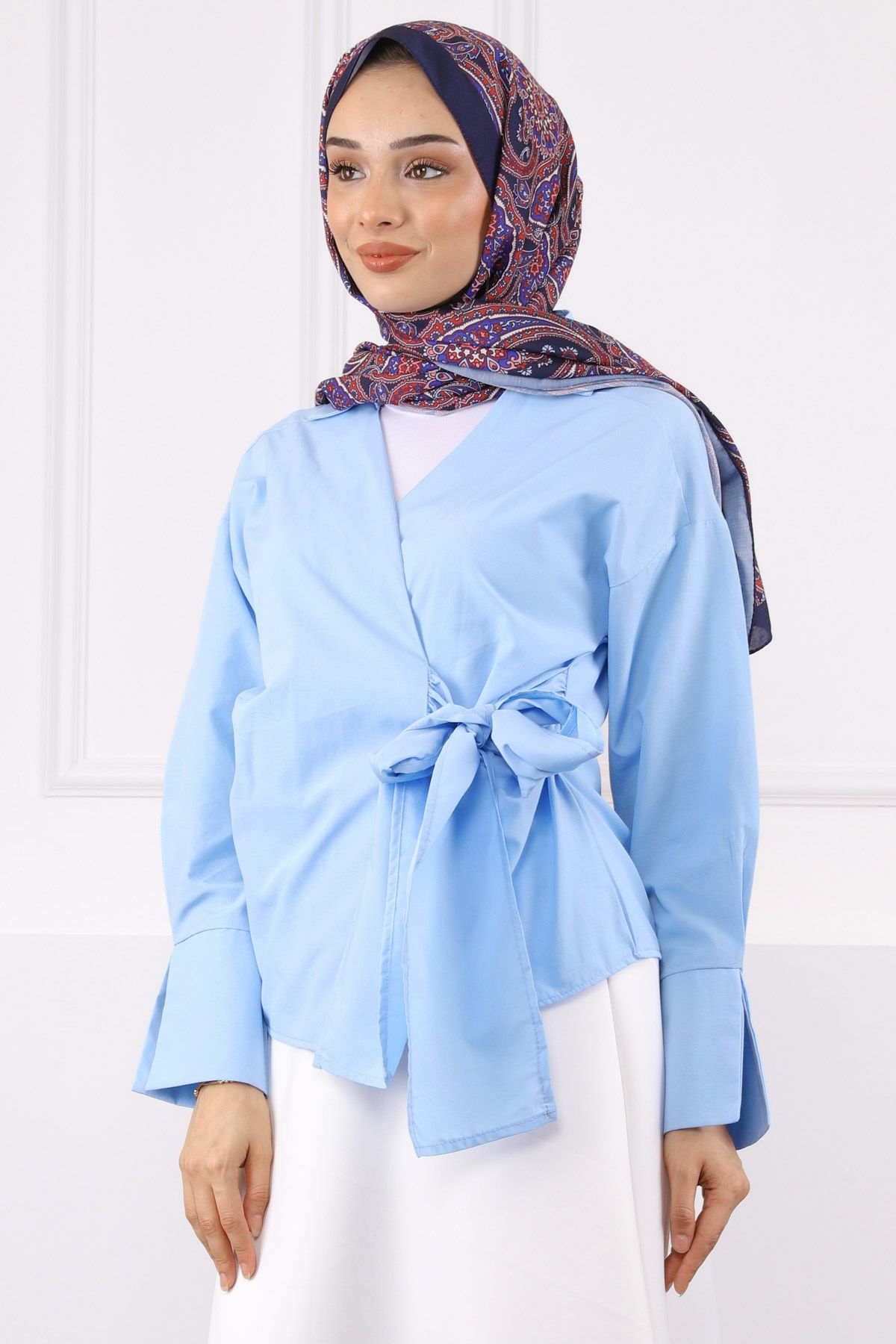 İmajButik Bebe Mavi Yandan Bağlamalı Gömlek