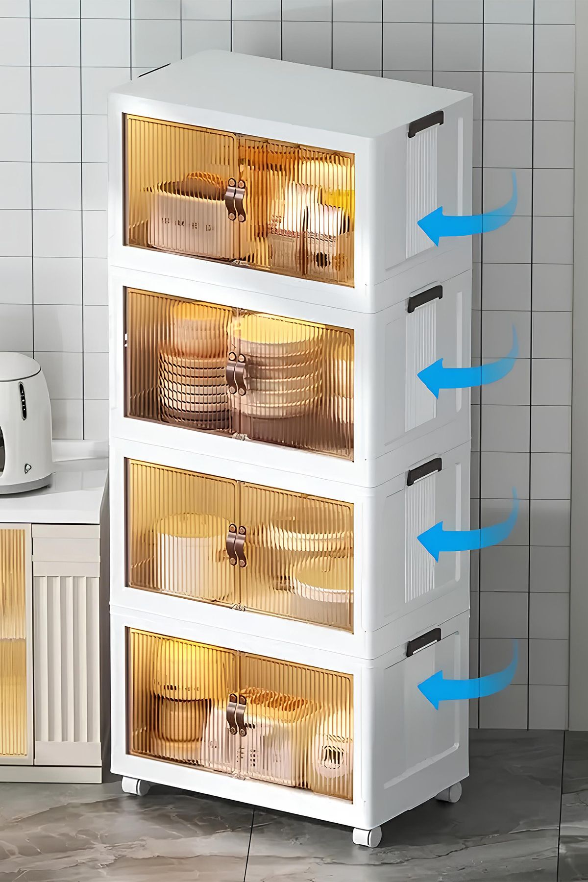 Myplas Fold&Go 4'lü Portatif Dolap Çok Amaçlı Tekerlekli Katlanır Organizer ”beyaz”