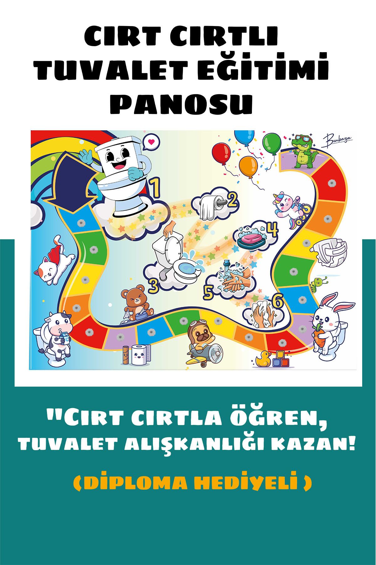 Bunbaza Cırt Cırtlı Tuvalet Eğitimi Panosu, Cırtlı Tuvalet Alışkanlığı Eğitimi Ve Hediye Başarı Diploması