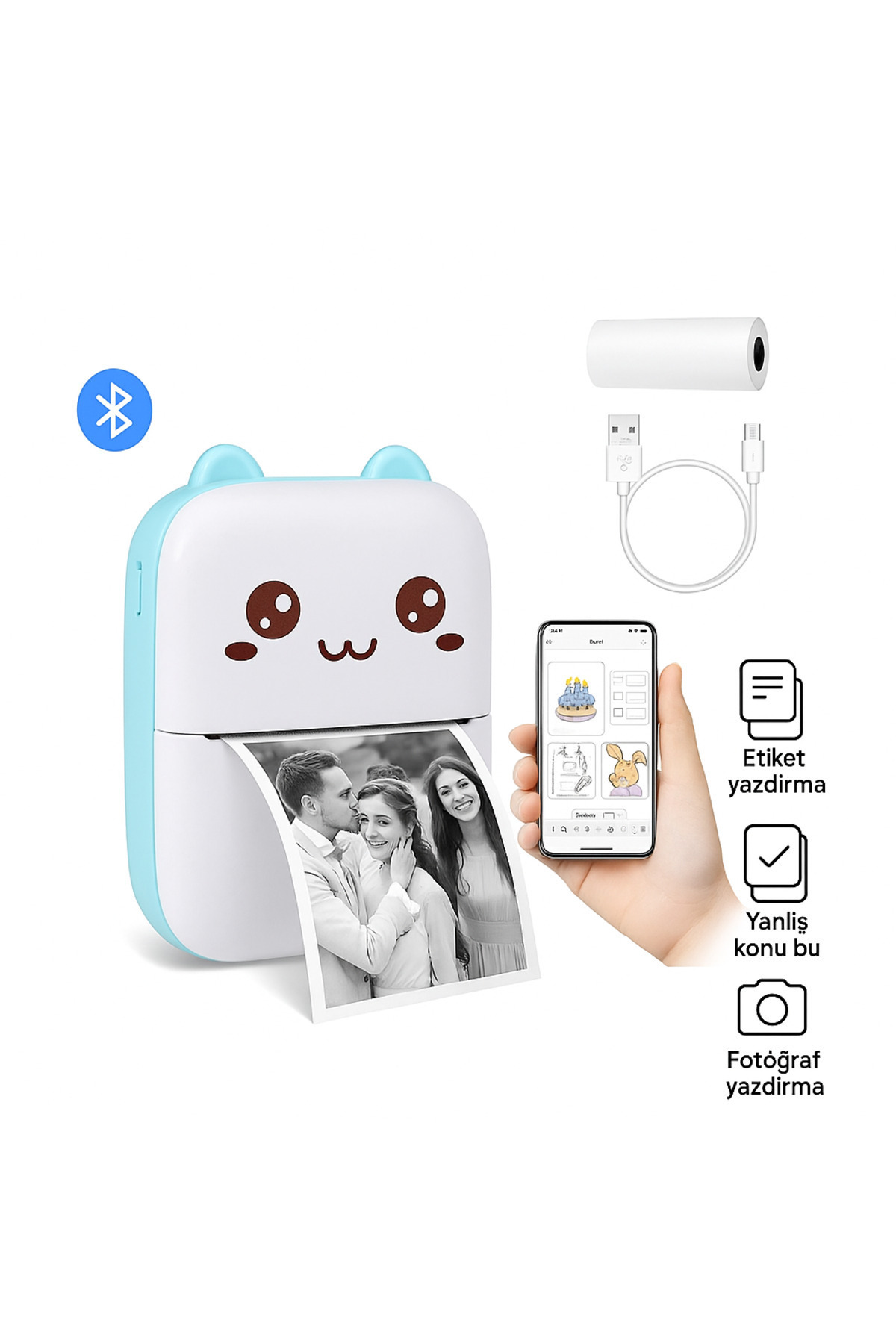 electroawm Bluetooth Termal Yazıcı – Etiket ve Fotoğraf Yazdırma Özellikli