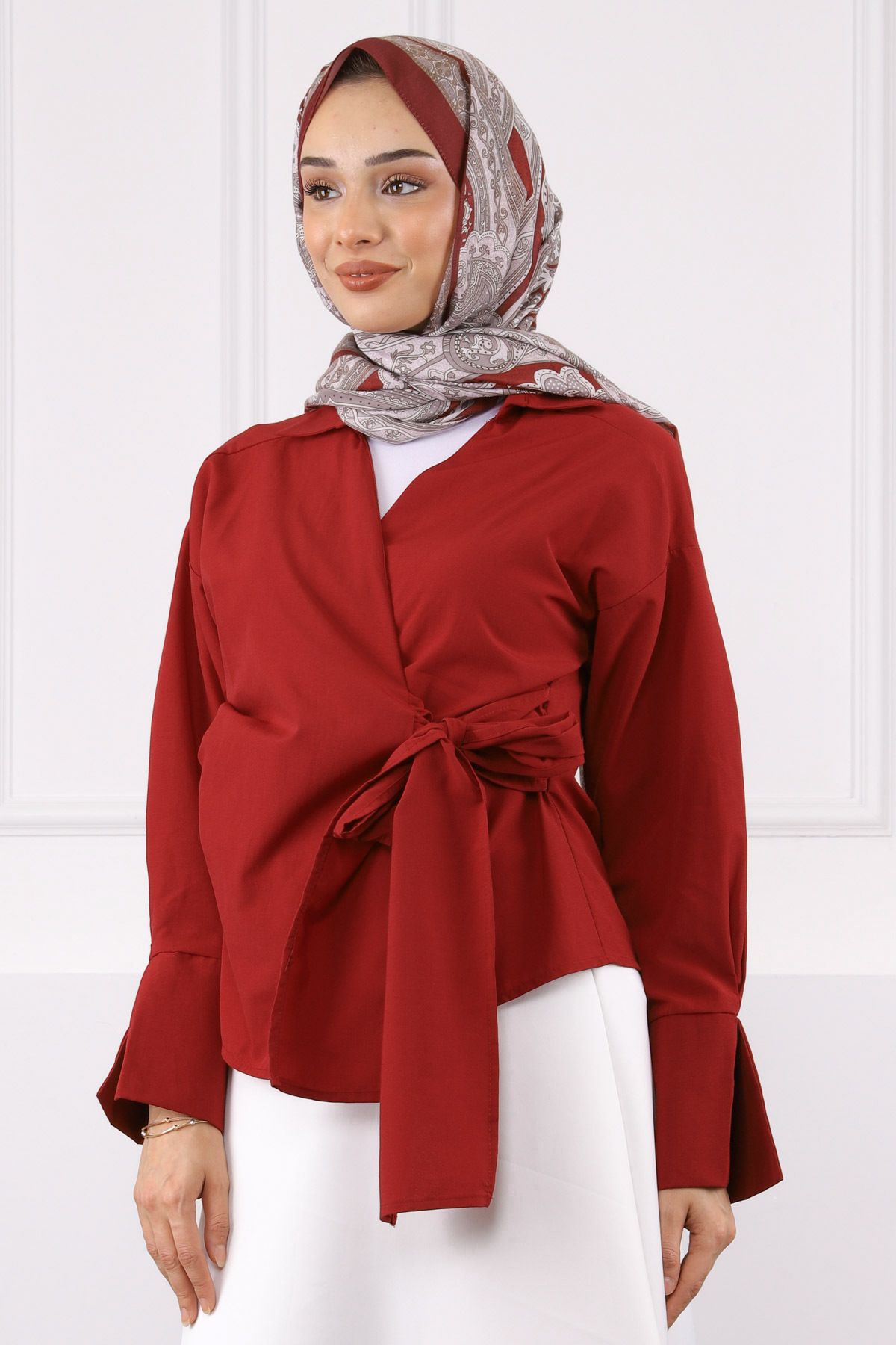 İmajButik Bordo Yandan Bağlamalı Gömlek