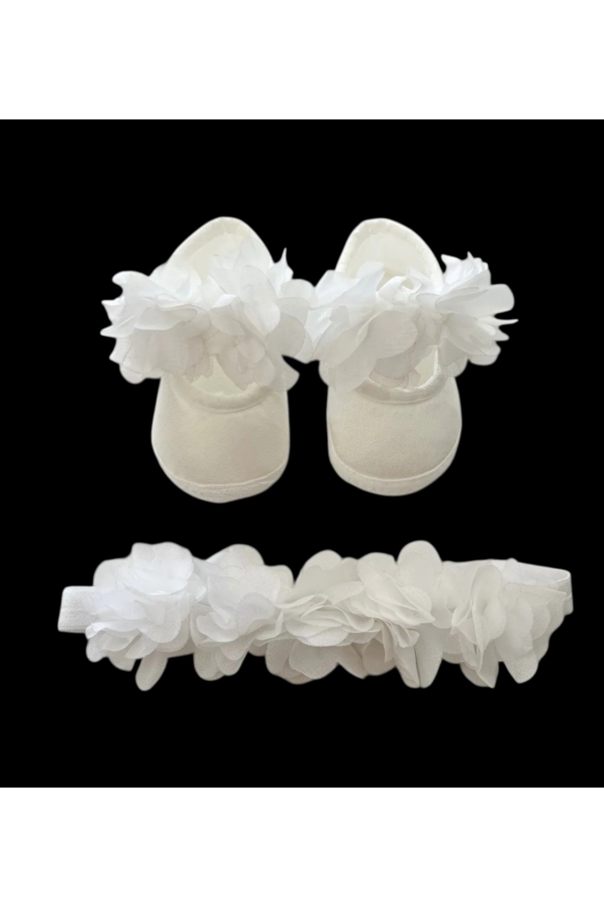 Massaltay Yenidoğan Bebek Takımı – Mevlüt İçin Patik ve Çiçekli Bandana fotoğrafı 2 (önizleme)