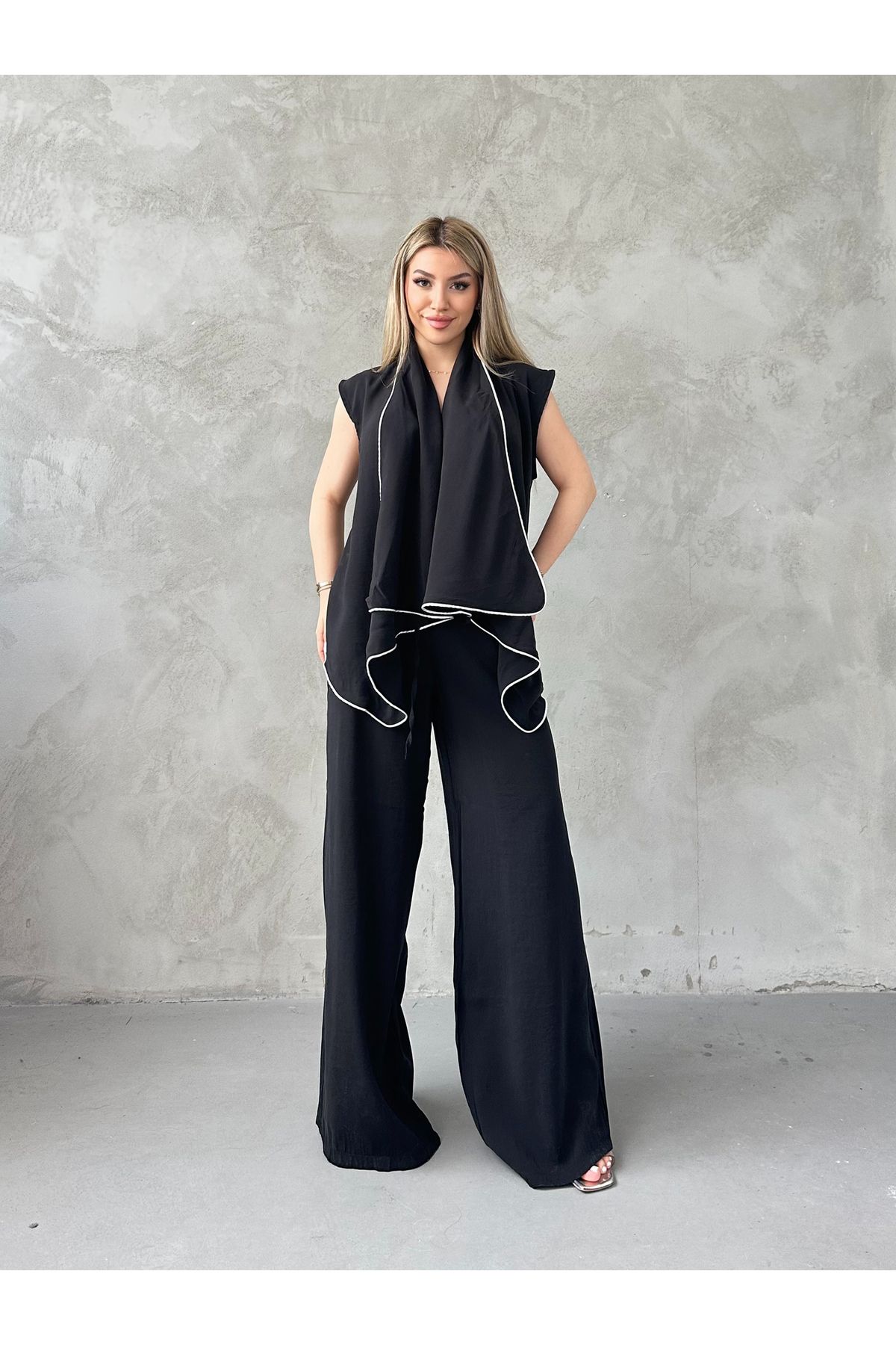 SewStil Kenarı Biyeli Bluz Pantolon Takım