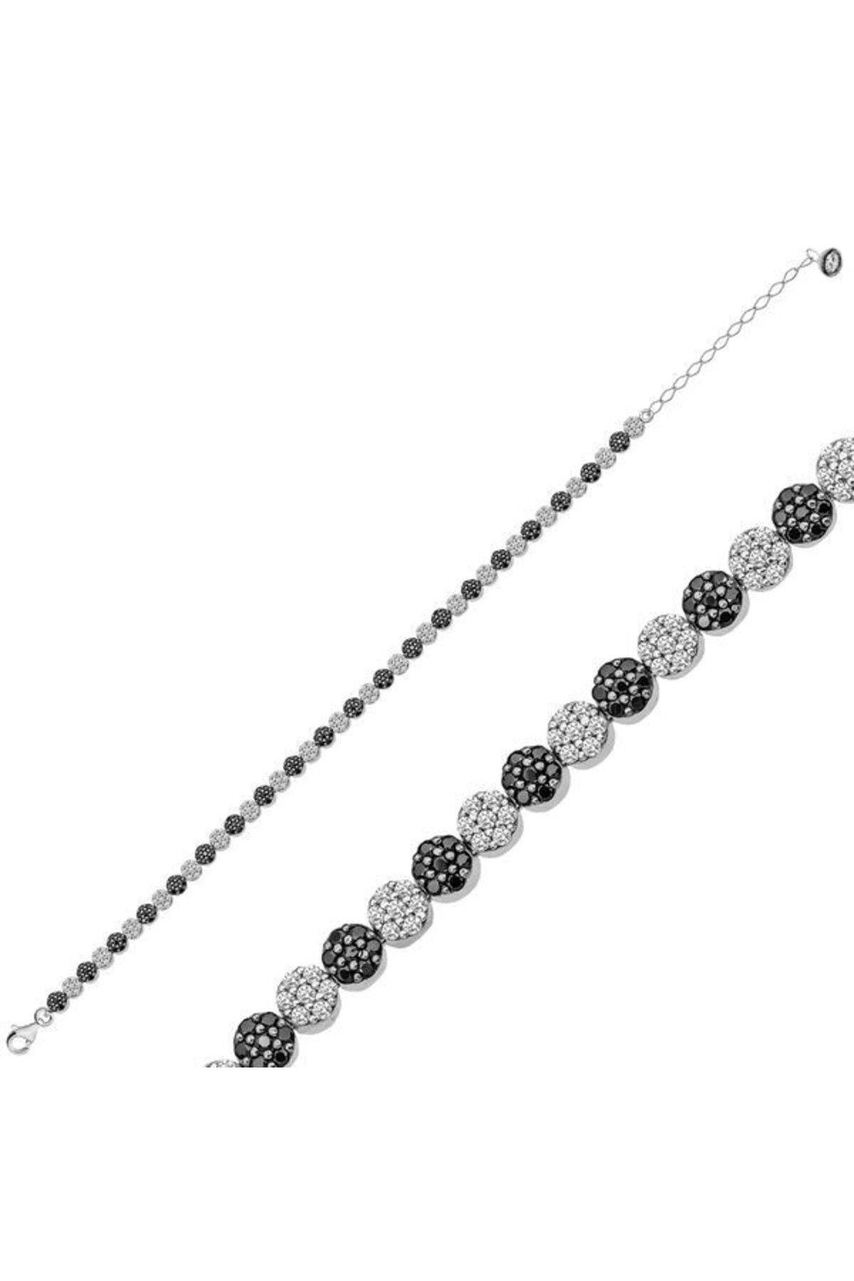 shop Su Yolu Siyah Beyaz Taşlı 925 Ayar Gümüş Bileklik