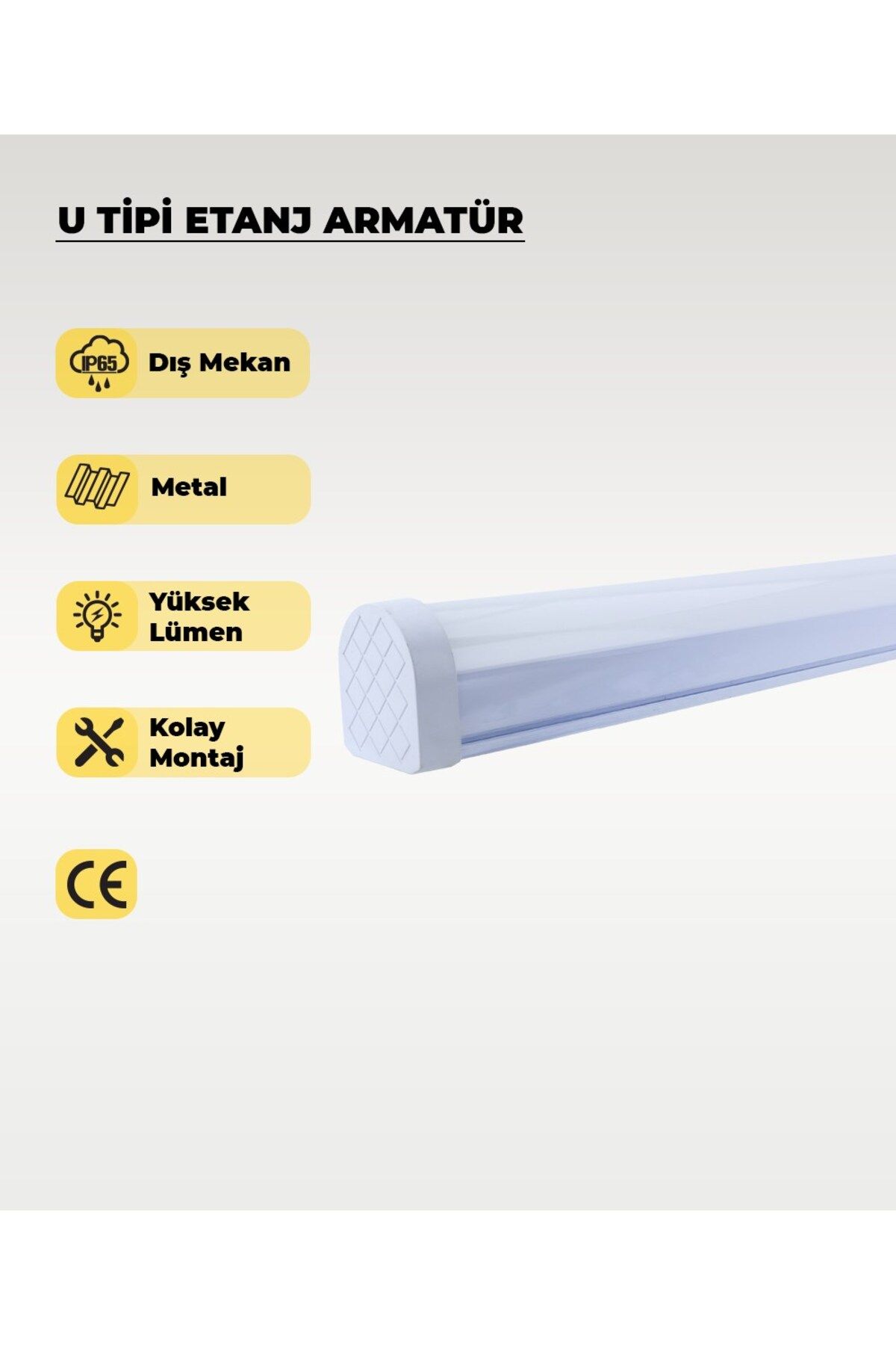 AC AYDINLATMA 54W U Tipi Etanj Armatür 6500K Beyaz Işık - IP65