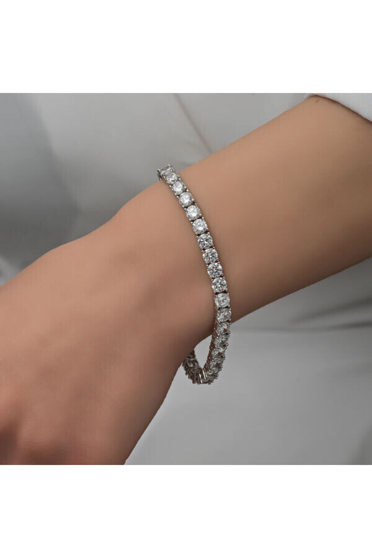shop Su Yolu Beyaz Taşlı 5mm 925 Ayar Gümüş Bileklik