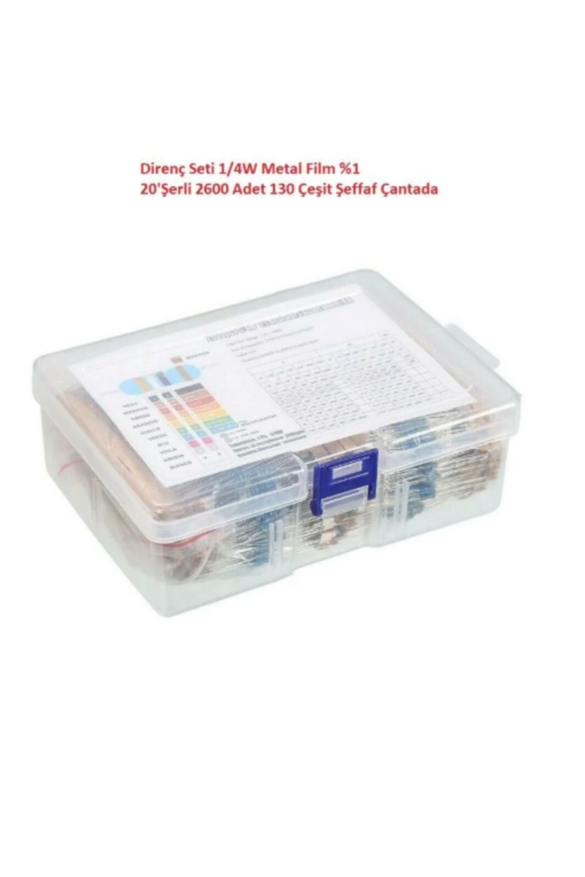 Arduino Direnç Seti 1/4W Metal Film %1 20'Şerli 2600 Adet 130 Çeşit Şeffaf Çantada
