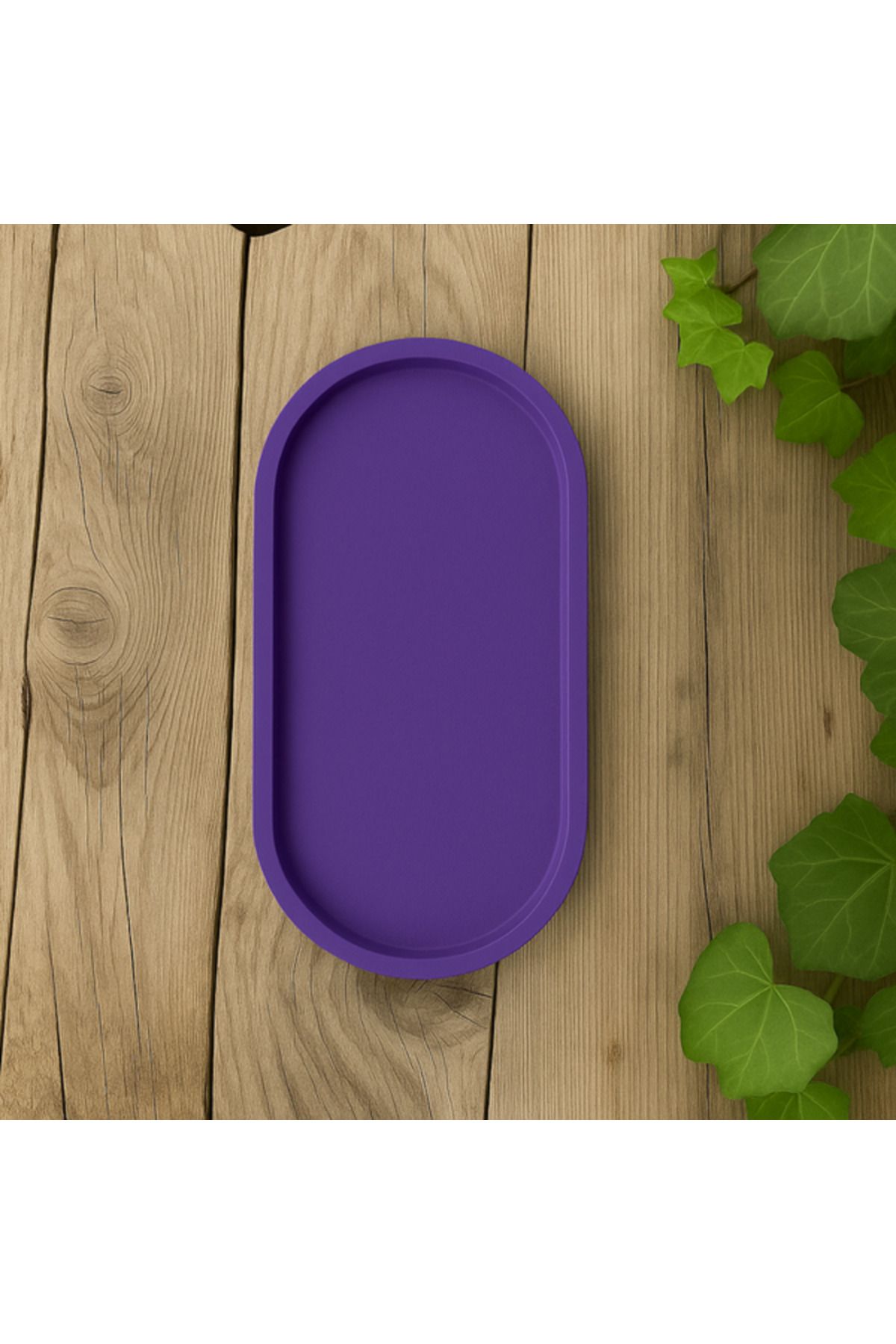 Home Takı Saksı Altlığı Dekoratif Oval Tepsi Mor