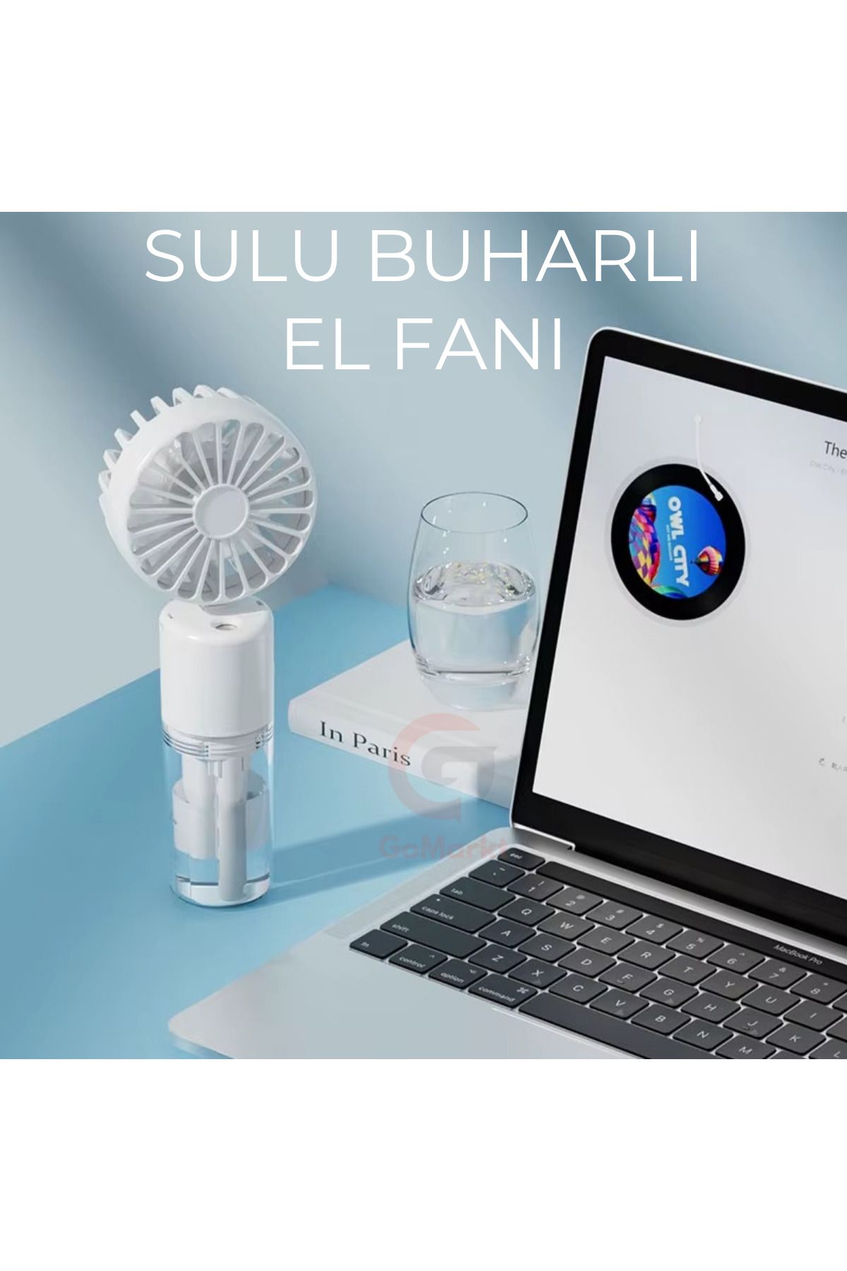 GoMarkt Taşınabilir Mini Şarjlı Sulu Buharlı 3 Kademeli Masaüstü El Fanı Usb Pervane