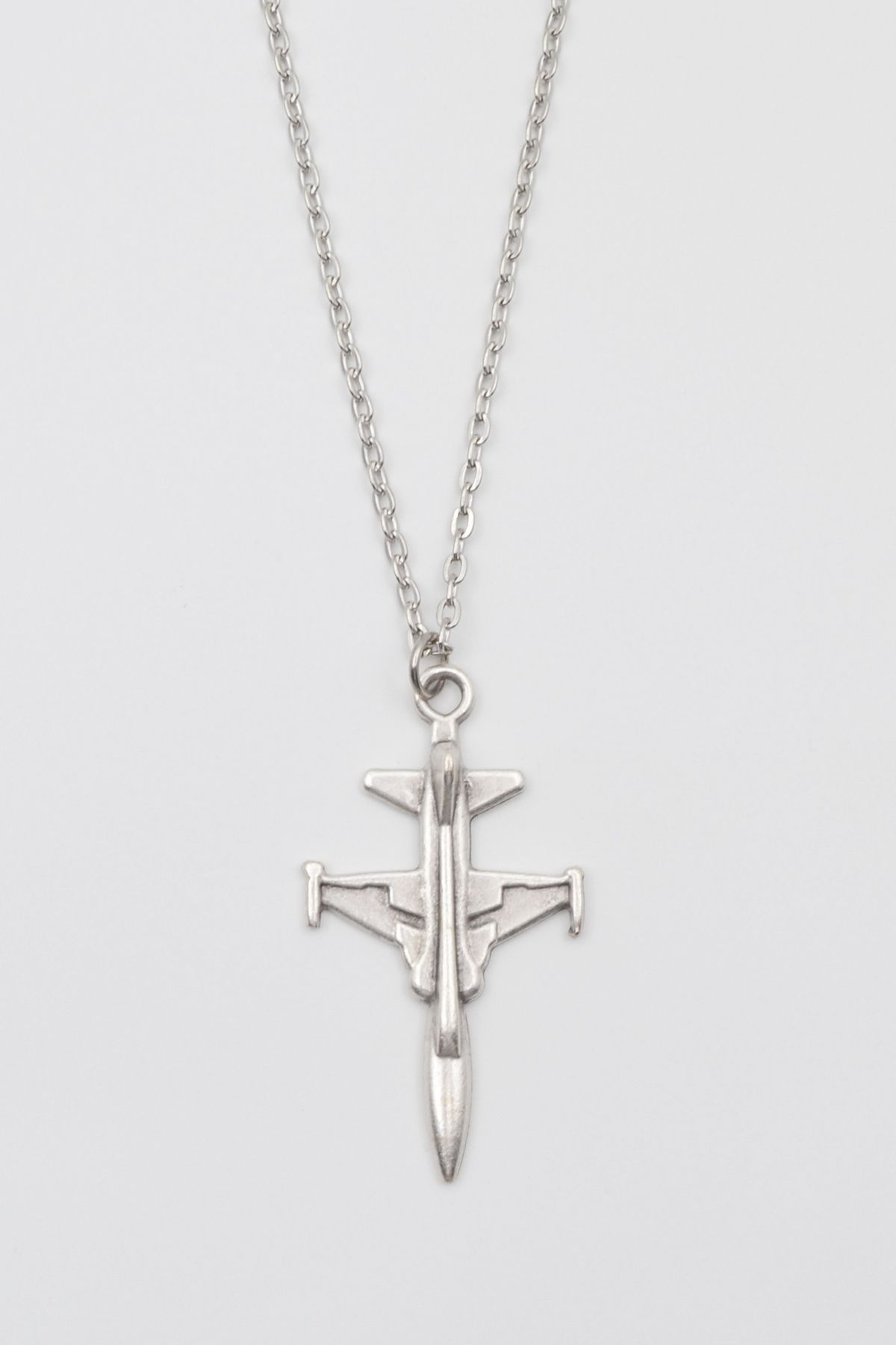 Bu Farklı Modern F-5 Tiger Uçak Kolye - Düz Ezme İthal Zincirli Unisex Gümüş Kaplama - 60 cm
