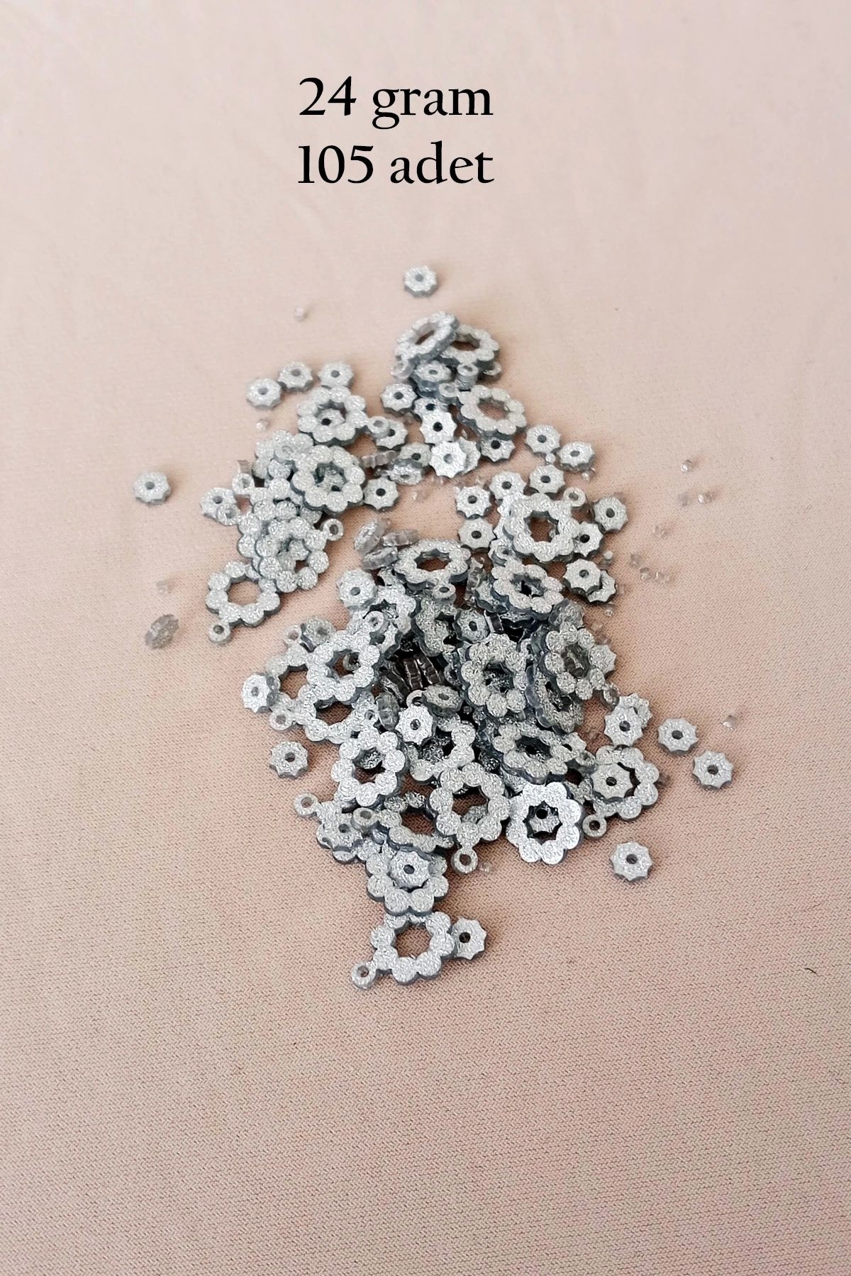Royaleks Oya Abiye Bileklik Kolye Pleksi Metalik Plastik Pul Gümüş Renk 24 gram 105 adet - BNC561