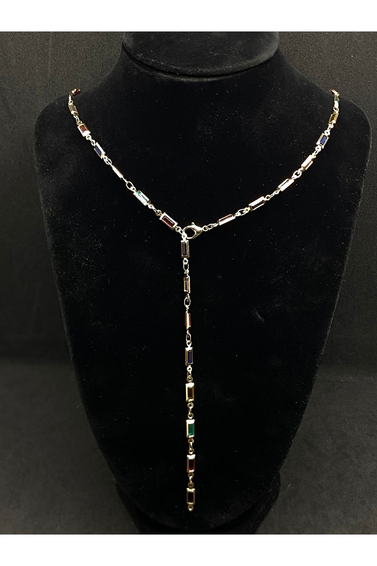Jiji Jewelery Trend Moda Altın Renk Çok Renkli Taşlı Paslanmaz Çelik Y Kolye