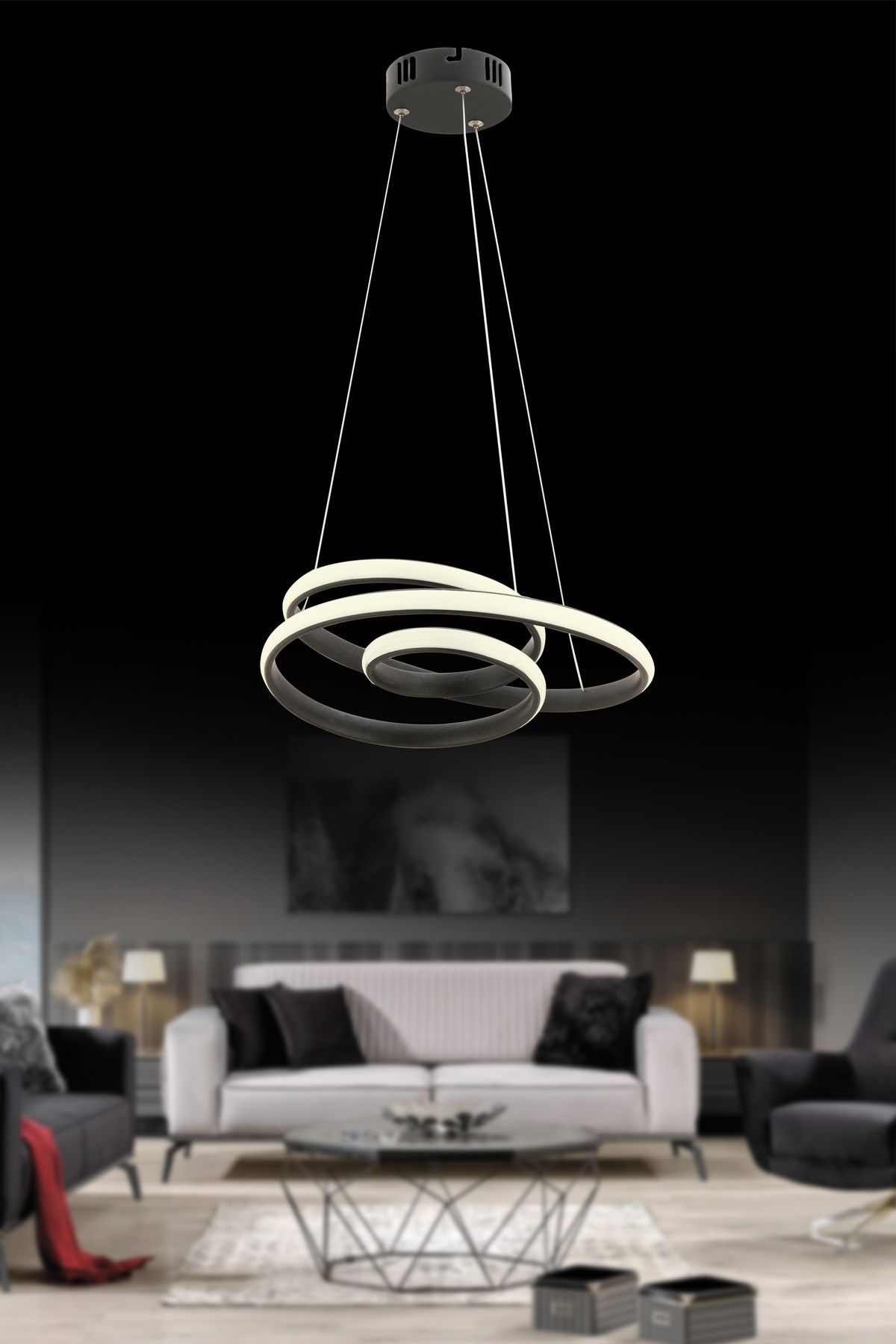 İstanbul Avize İstanbul Avize Siyah meri Beyaz Power Ledli Modern Led Avize
